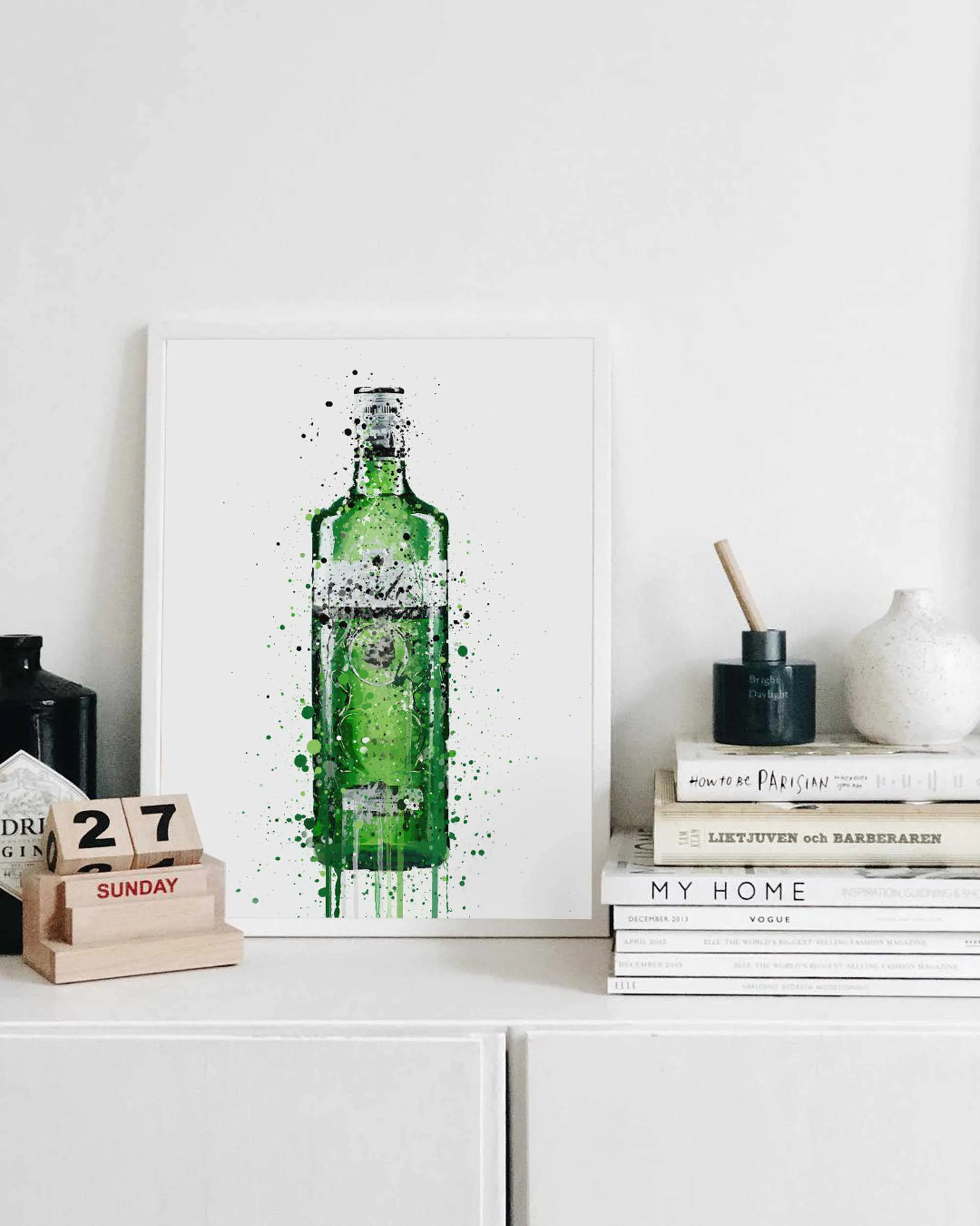 Gin Bottle Wall Art Print 'Leaf Green'