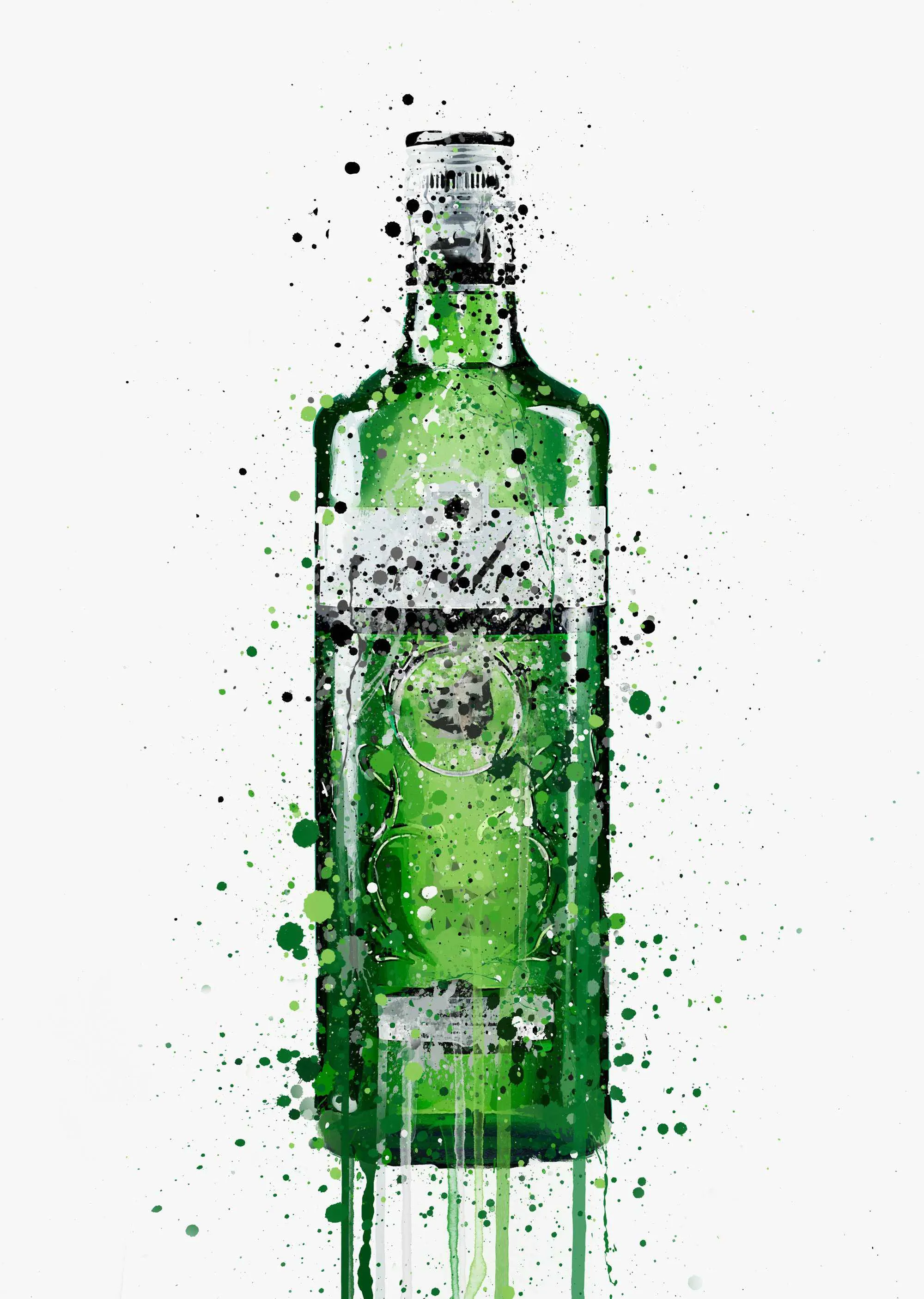 Gin Bottle Wall Art Print 'Leaf Green'