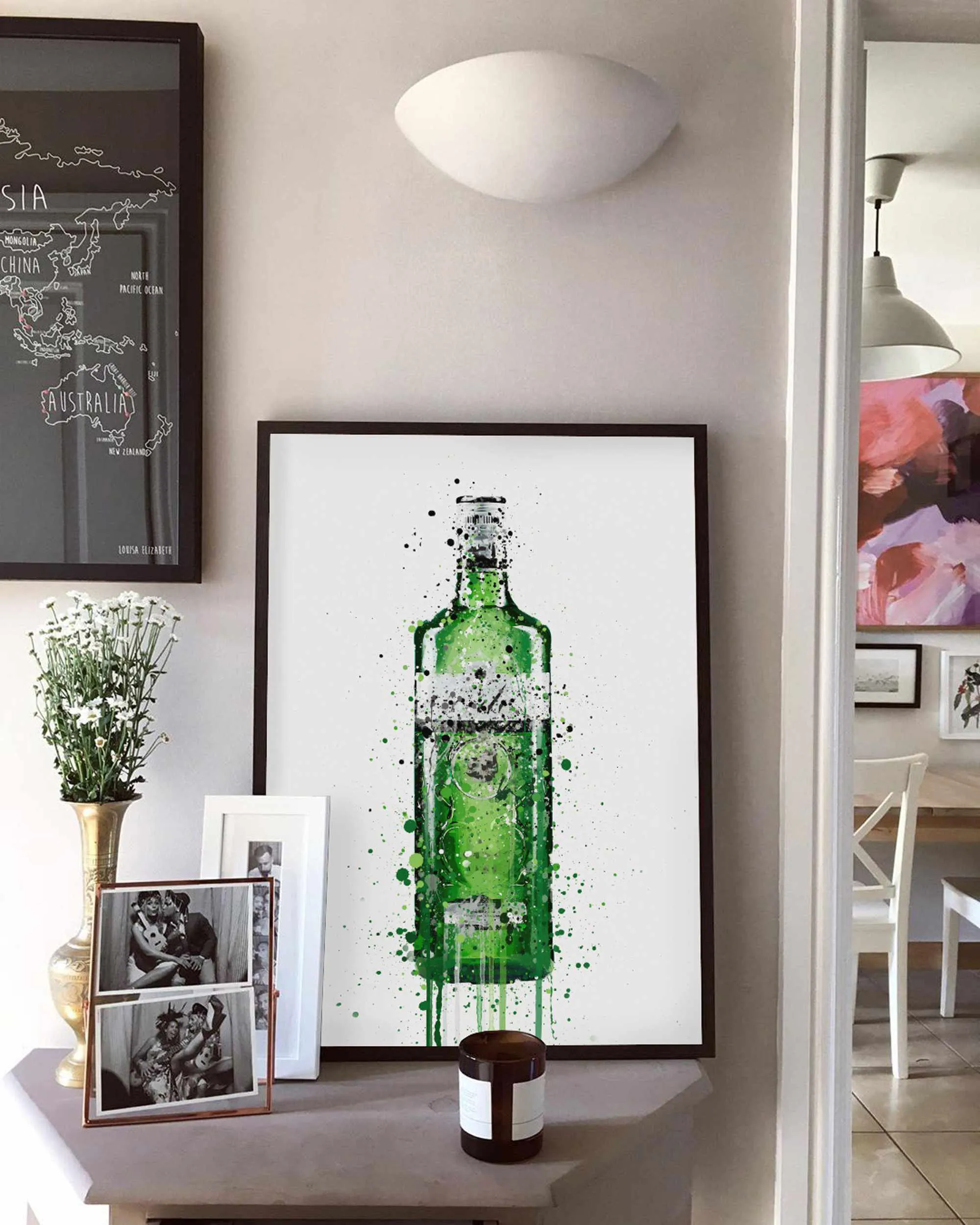 Gin Bottle Wall Art Print 'Leaf Green'