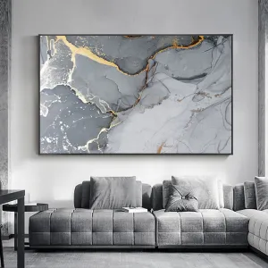 Golden Veined Grey Marble Slab Wall Art Fine Art Canvas Print Poster Abstract Picture For Above The Sofa Modern Living Room Decor