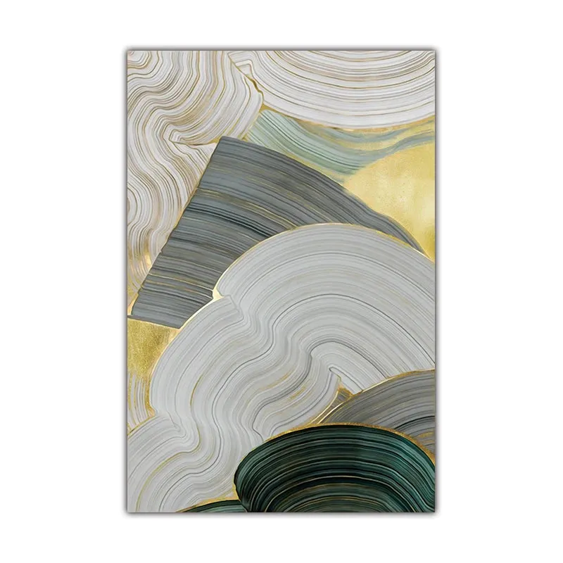 Green Beige Gray Flowing Swirls Abstract Wall Art Fine Art Canvas Prints Pictures For Modern Apartment Dining Room Living Room Art Decor