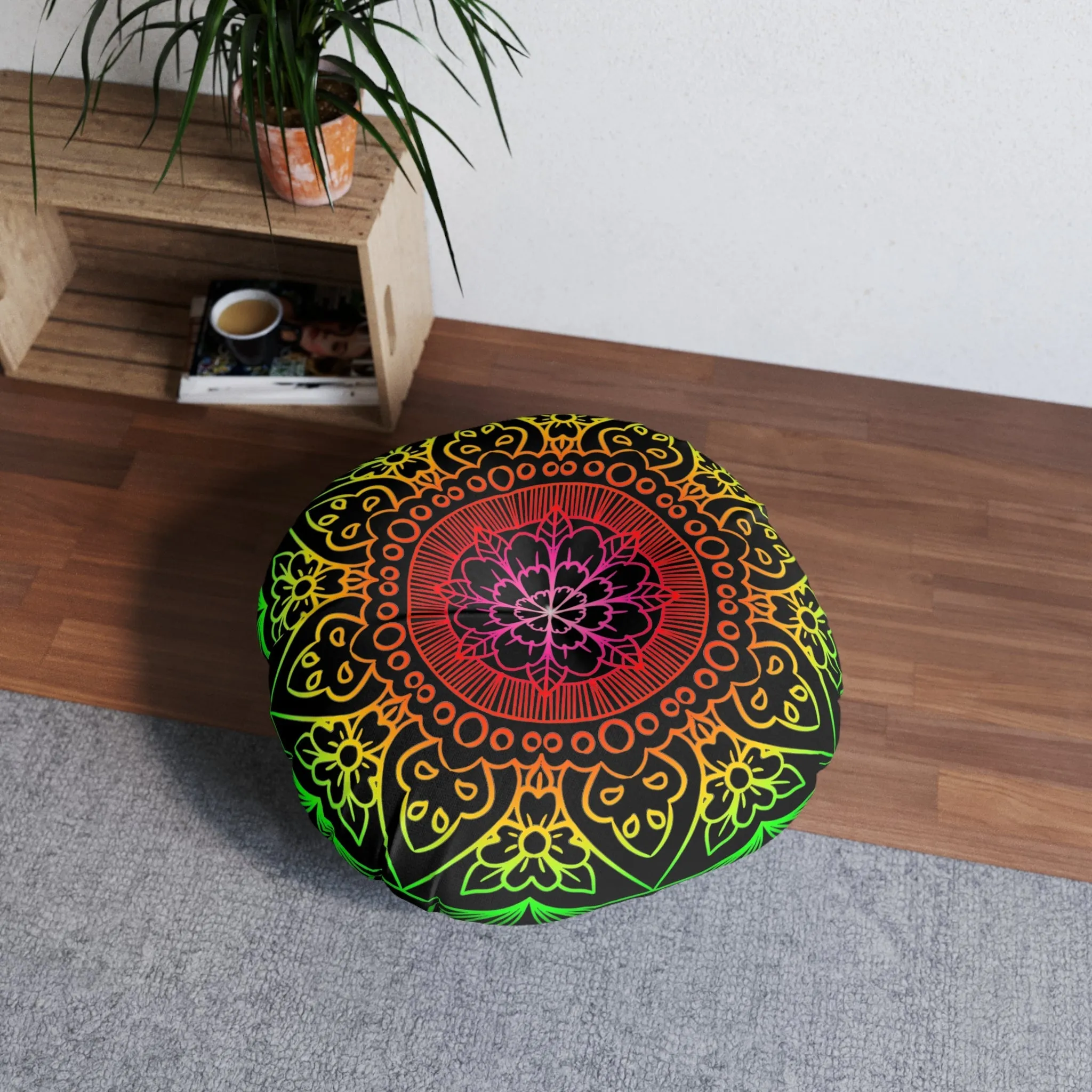 Hand Drawn Mandala Art Design Floor Cushion - Round