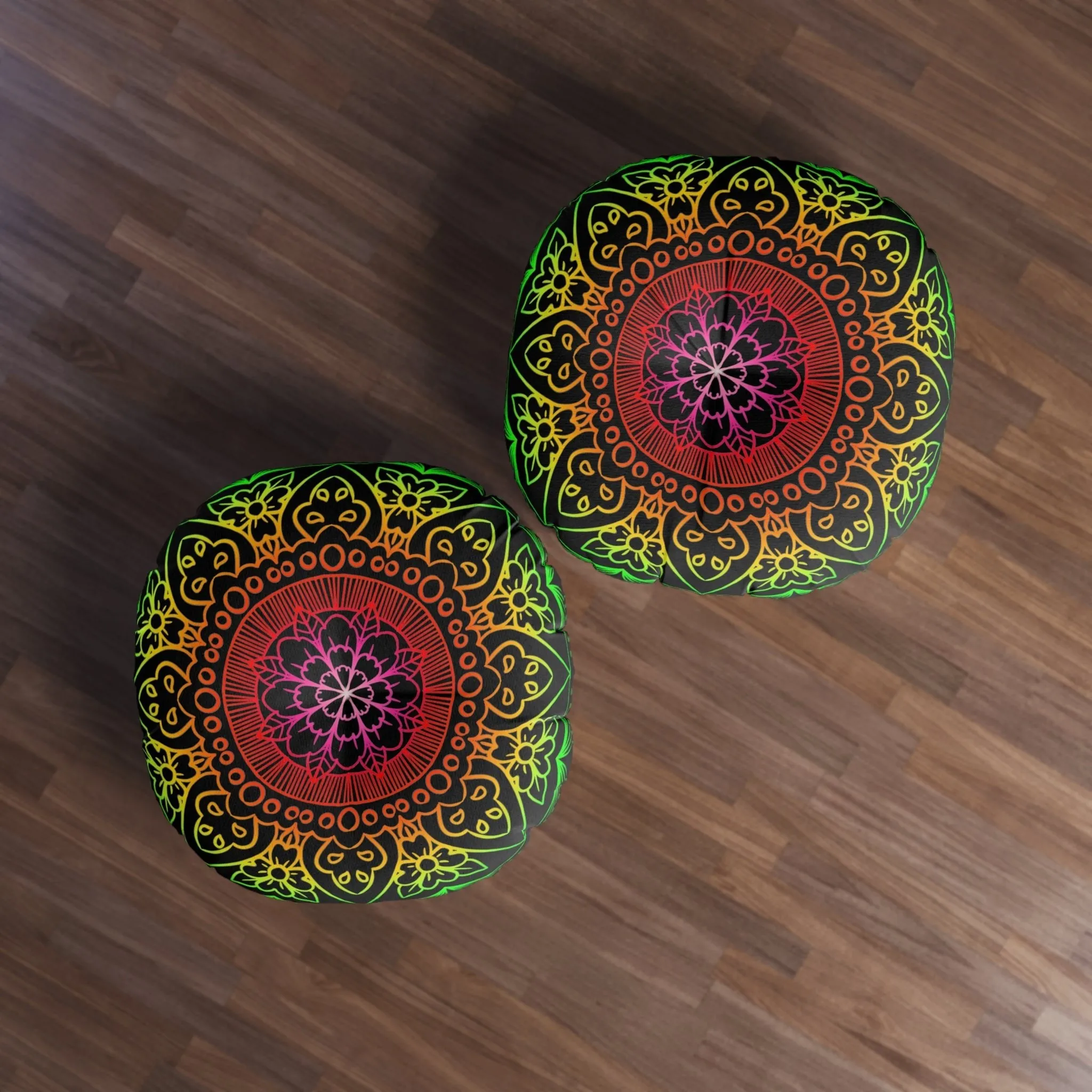 Hand Drawn Mandala Art Design Floor Cushion - Round