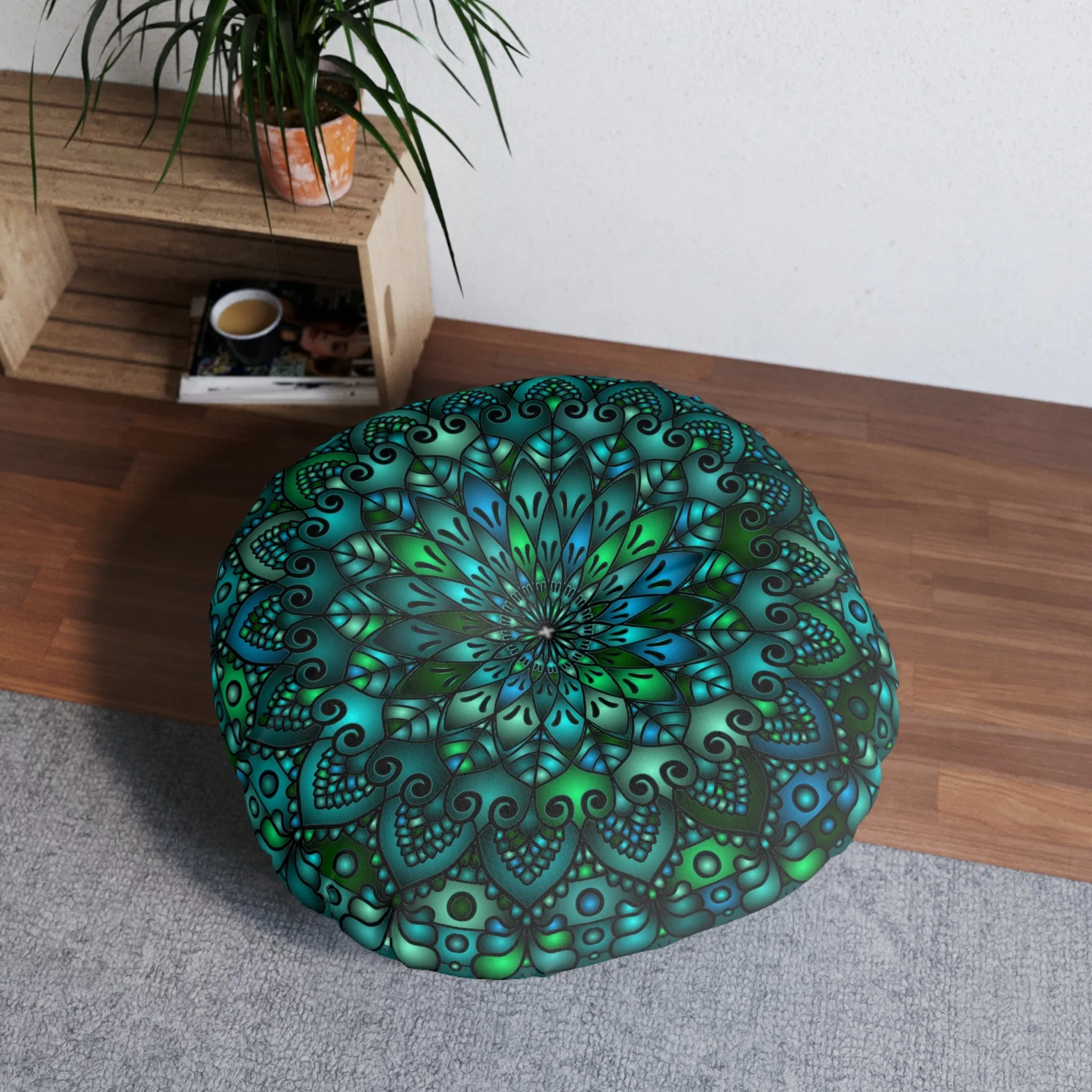 Handcrafted Mandala Art Floor Cushion - Round Tufted Pillow