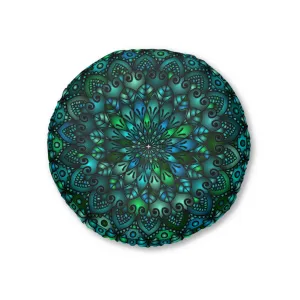 Handcrafted Mandala Art Floor Cushion - Round Tufted Pillow