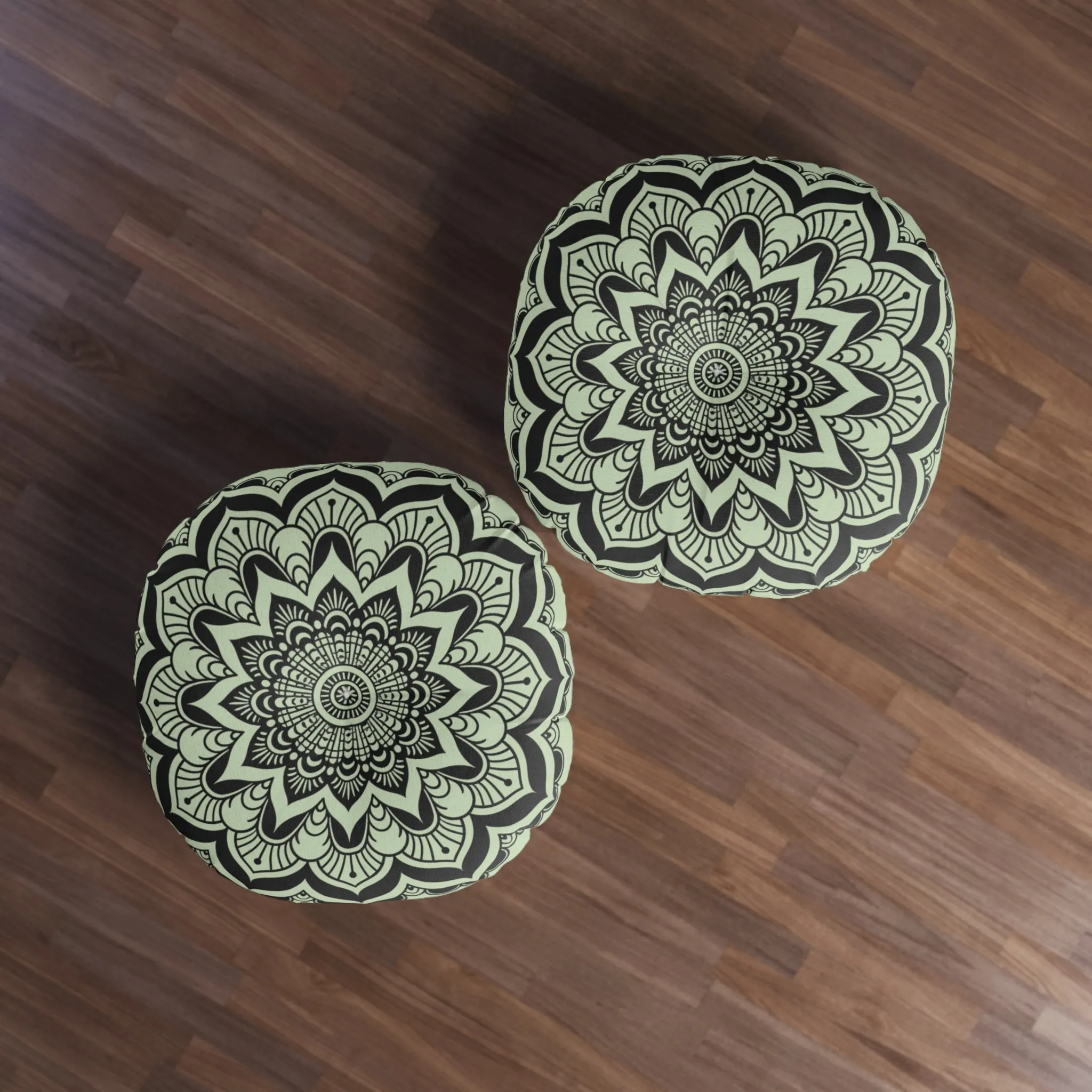 Handmade Mandala Art Floor Cushion - Light Teal Round Pillow