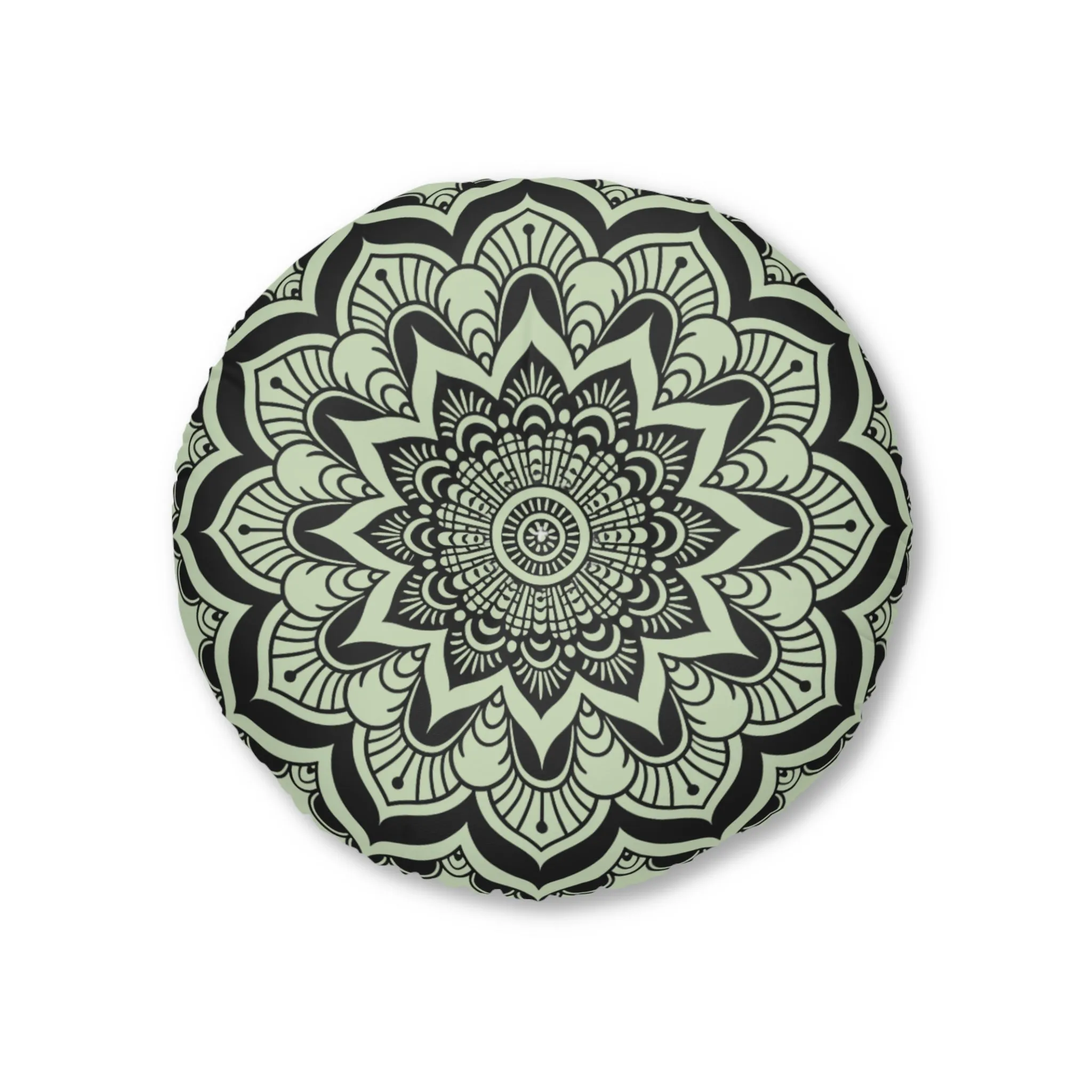 Handmade Mandala Art Floor Cushion - Light Teal Round Pillow