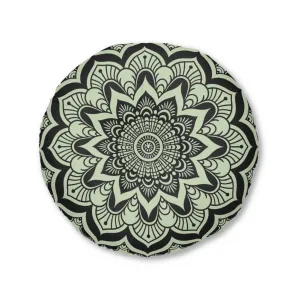 Handmade Mandala Art Floor Cushion - Light Teal Round Pillow