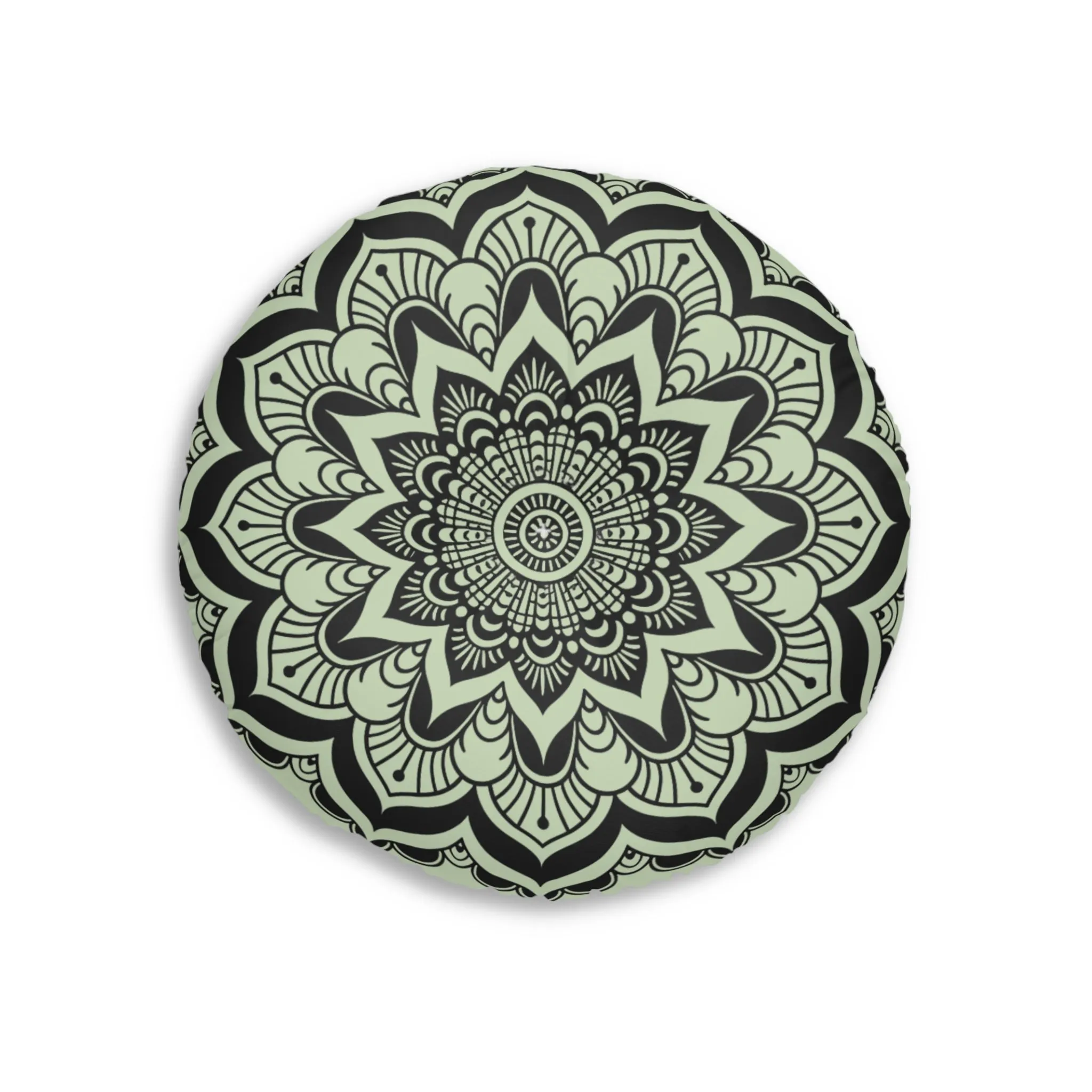 Handmade Mandala Art Floor Cushion - Light Teal Round Pillow