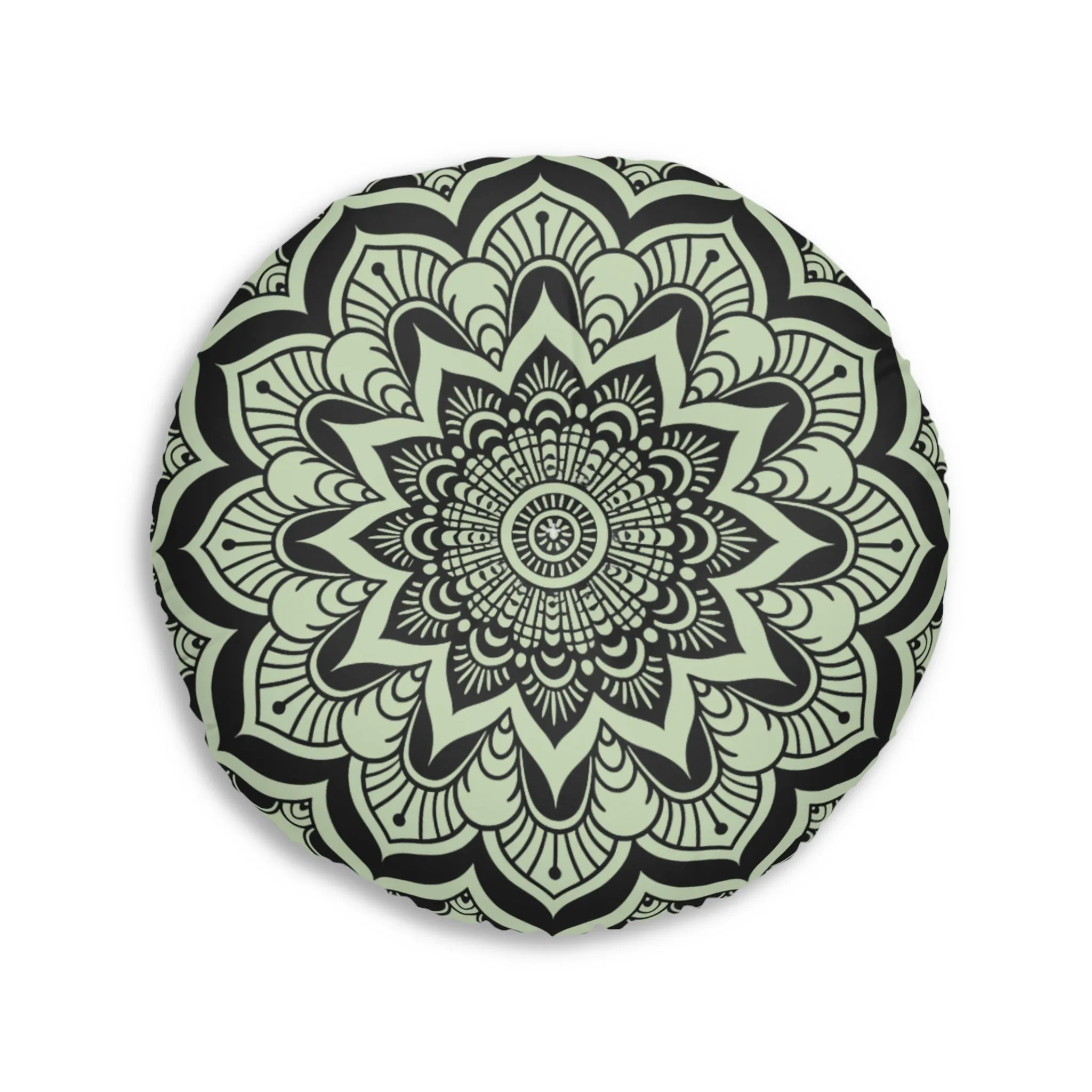 Handmade Mandala Art Floor Cushion - Light Teal Round Pillow