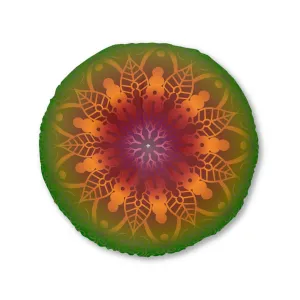 Handmade Mandala Art Floor Cushion - Rainbow Flower Mandala on Black