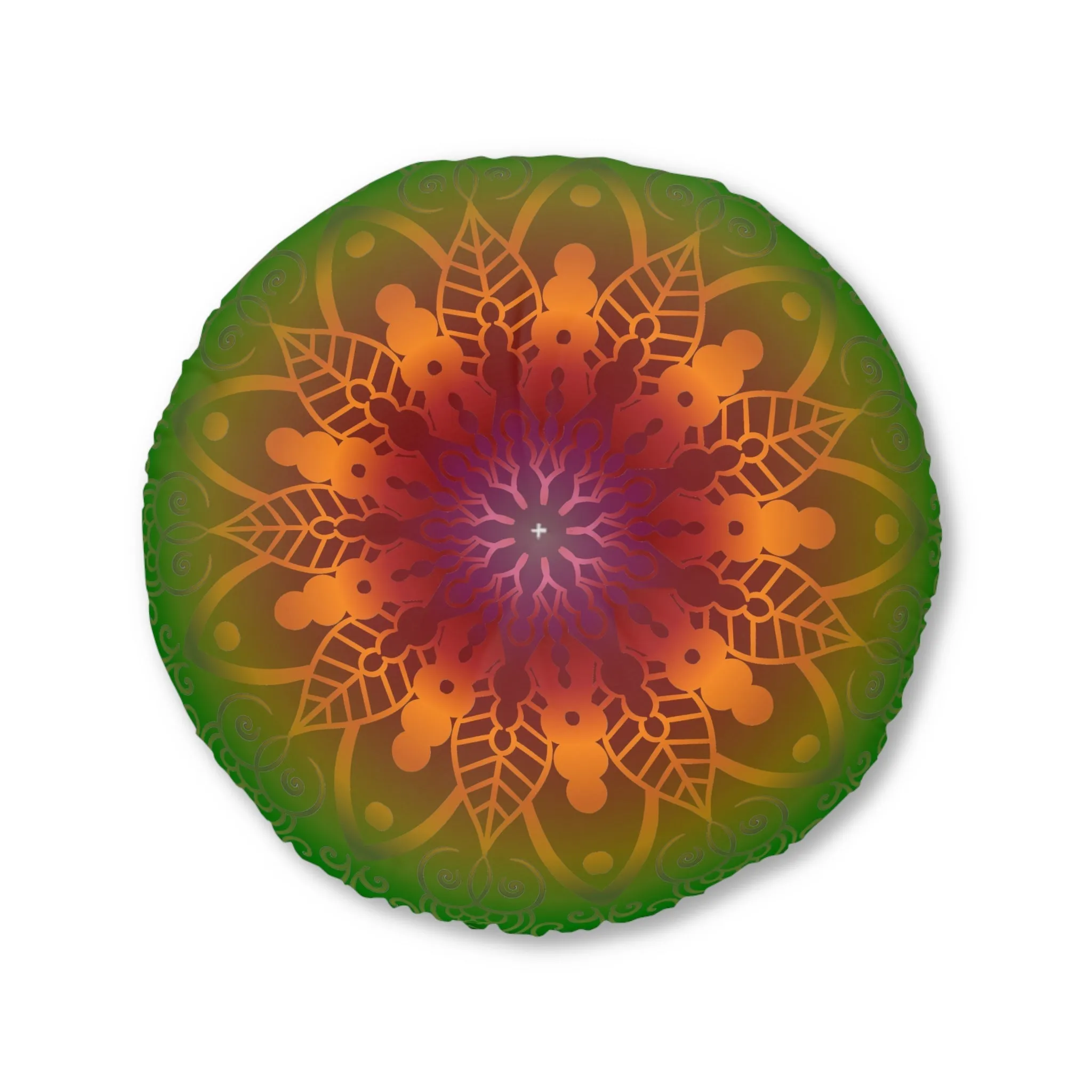 Handmade Mandala Art Floor Cushion - Rainbow Flower Mandala on Black