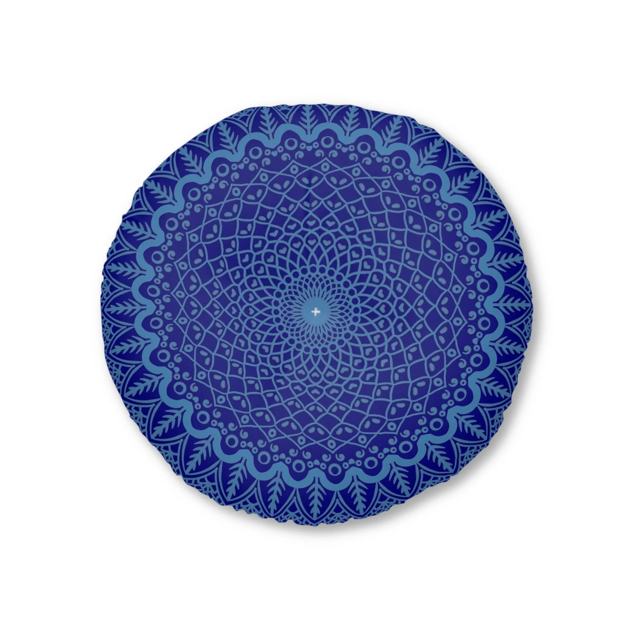 Handmade Mandala Art Floor Cushion - Steel Blue Navy Blue - Tufted Round