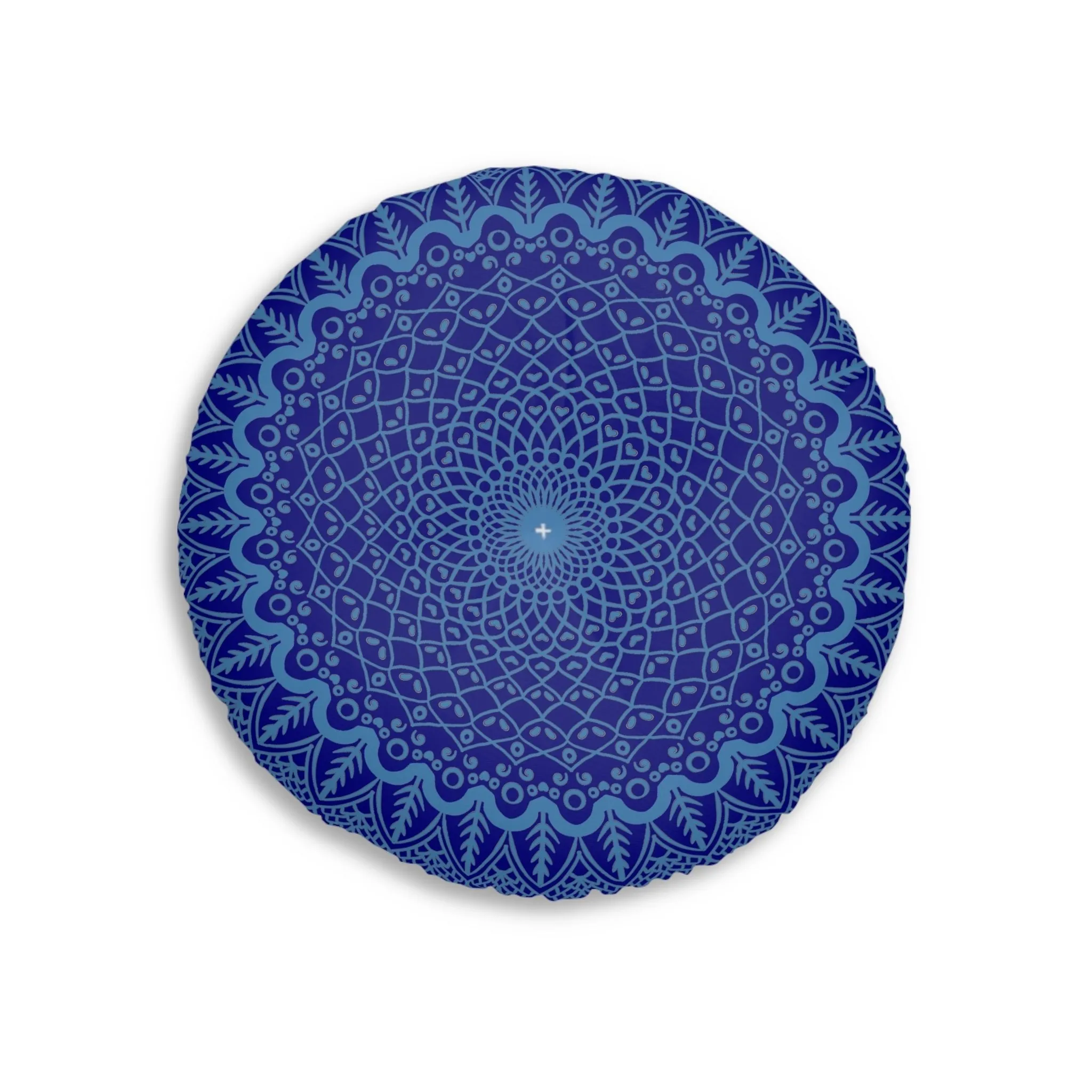 Handmade Mandala Art Floor Cushion - Steel Blue Navy Blue - Tufted Round