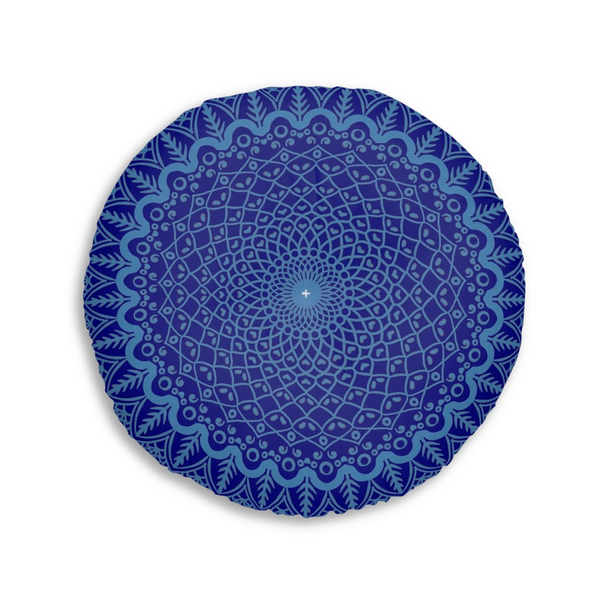 Handmade Mandala Art Floor Cushion - Steel Blue Navy Blue - Tufted Round