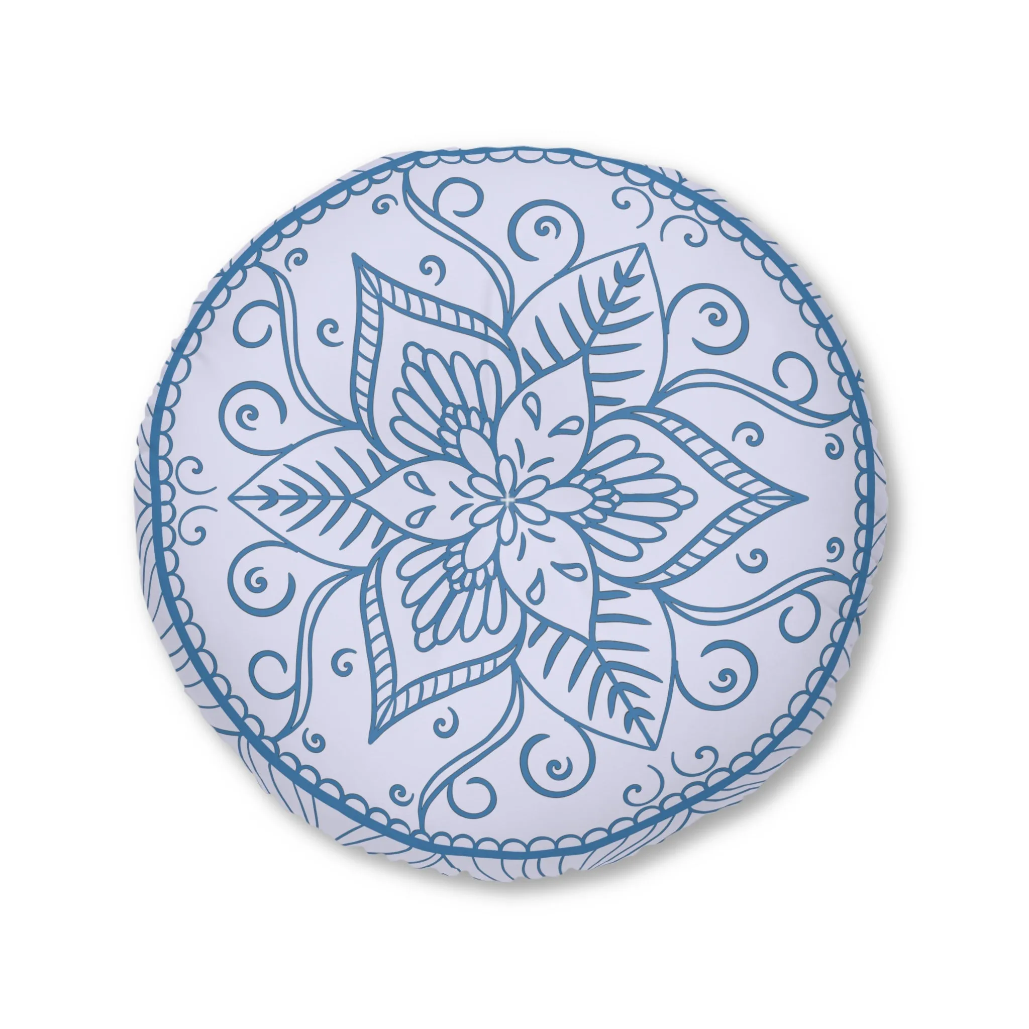 Handmade Mandala Art Floor Cushion - Steel Blue on Levander