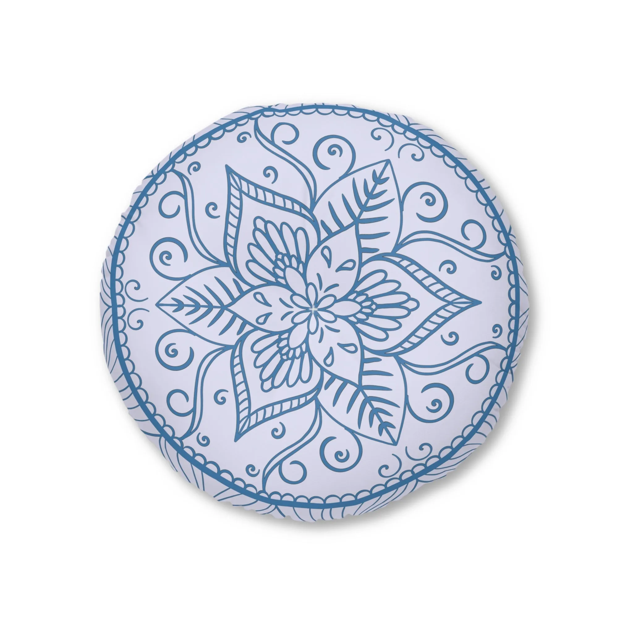 Handmade Mandala Art Floor Cushion - Steel Blue on Levander