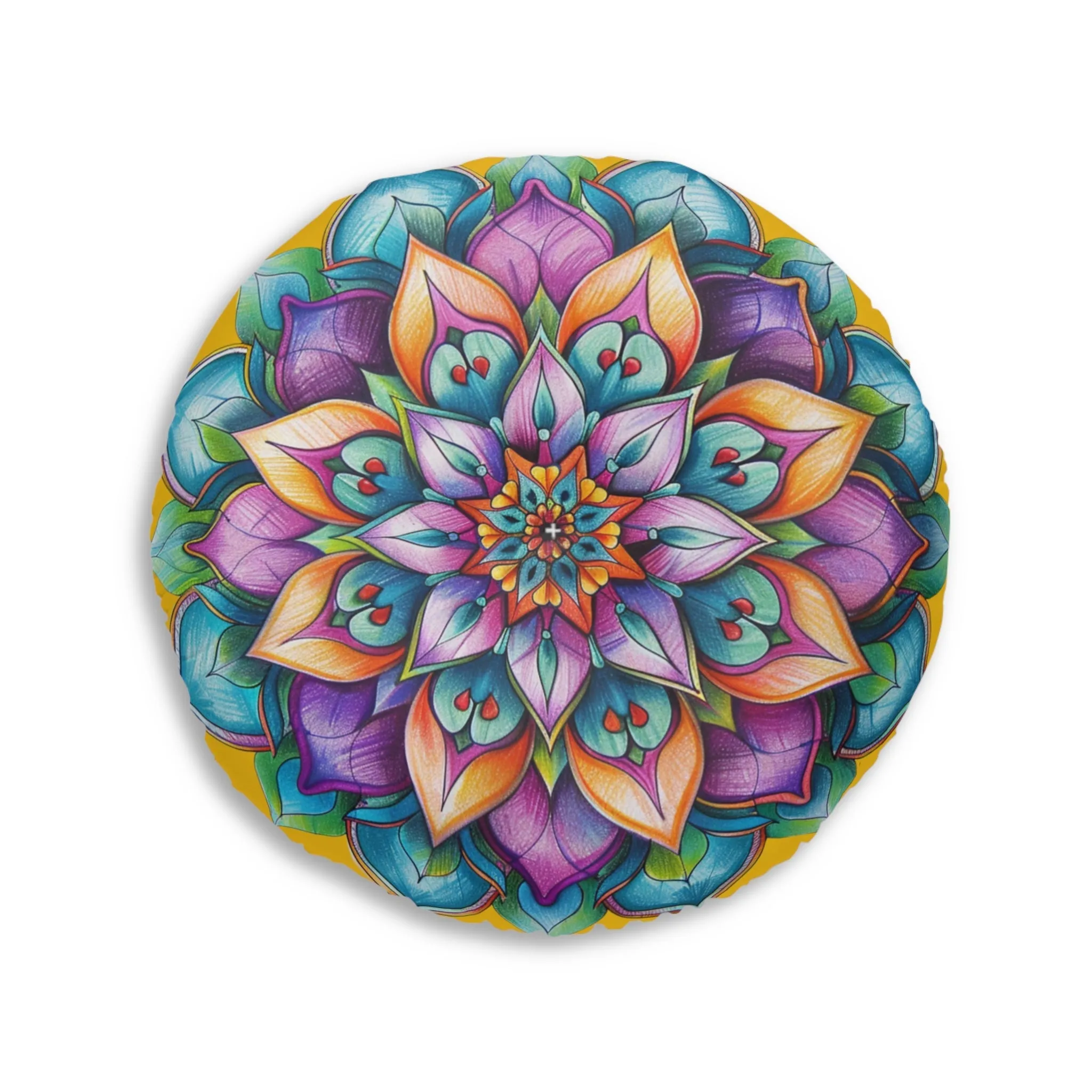 Handmade Mandala Art Floor Cushion - Tufted Round Pillow