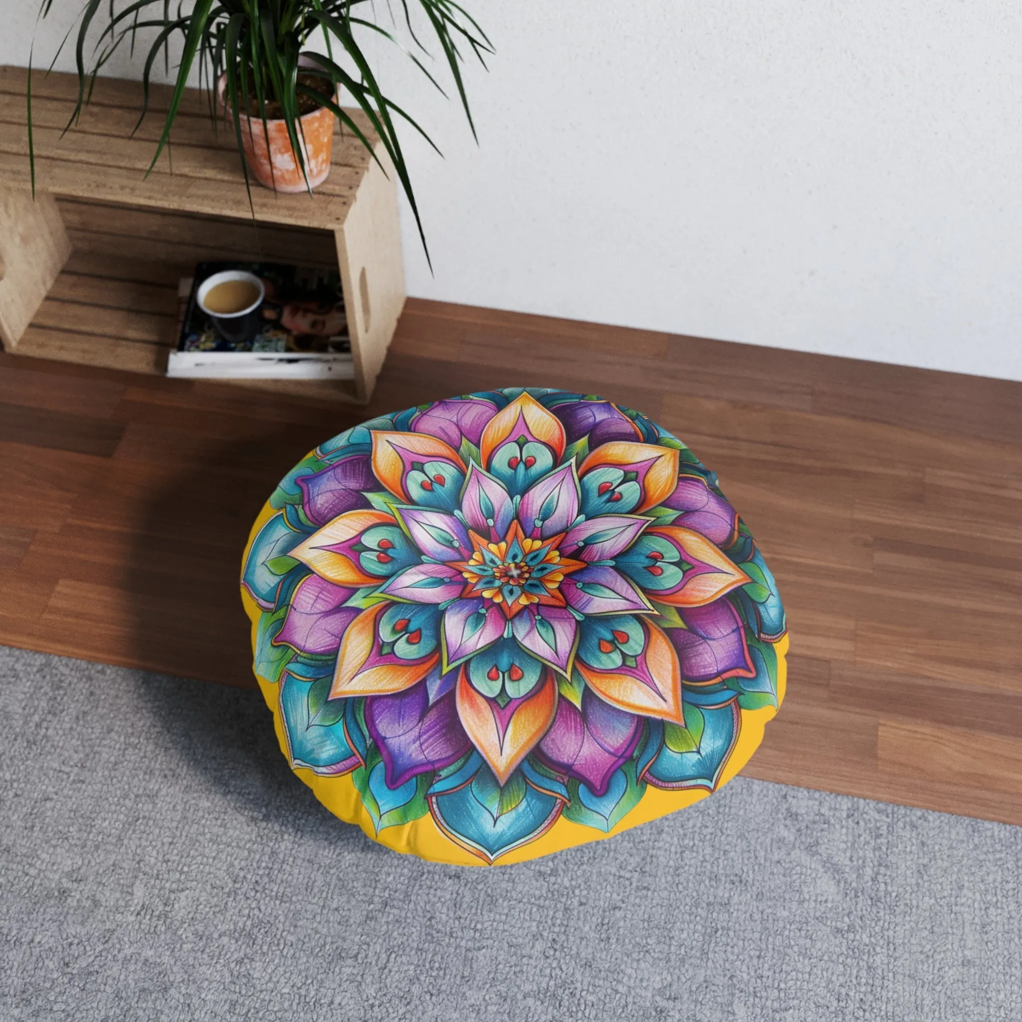 Handmade Mandala Art Floor Cushion - Tufted Round Pillow