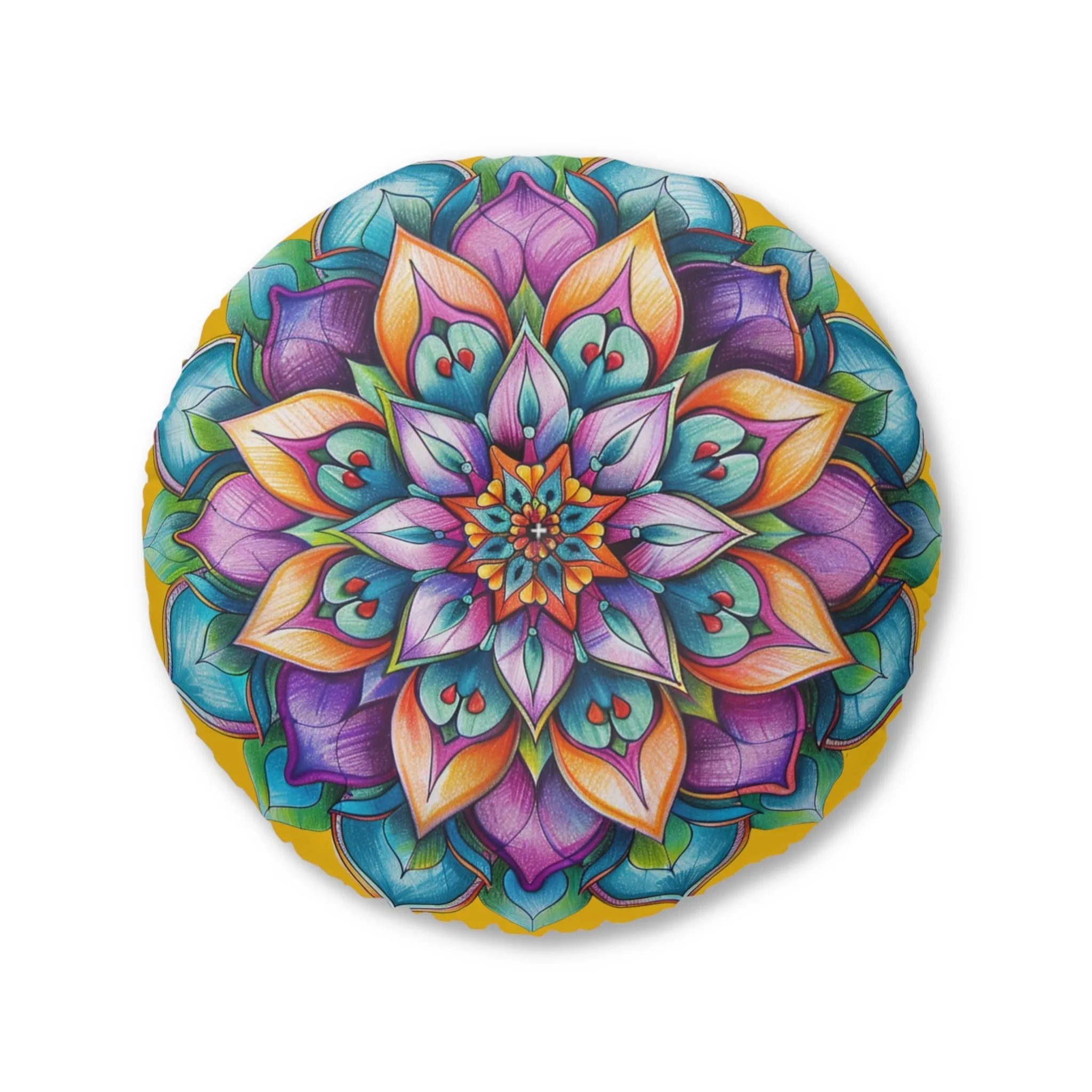 Handmade Mandala Art Floor Cushion - Tufted Round Pillow