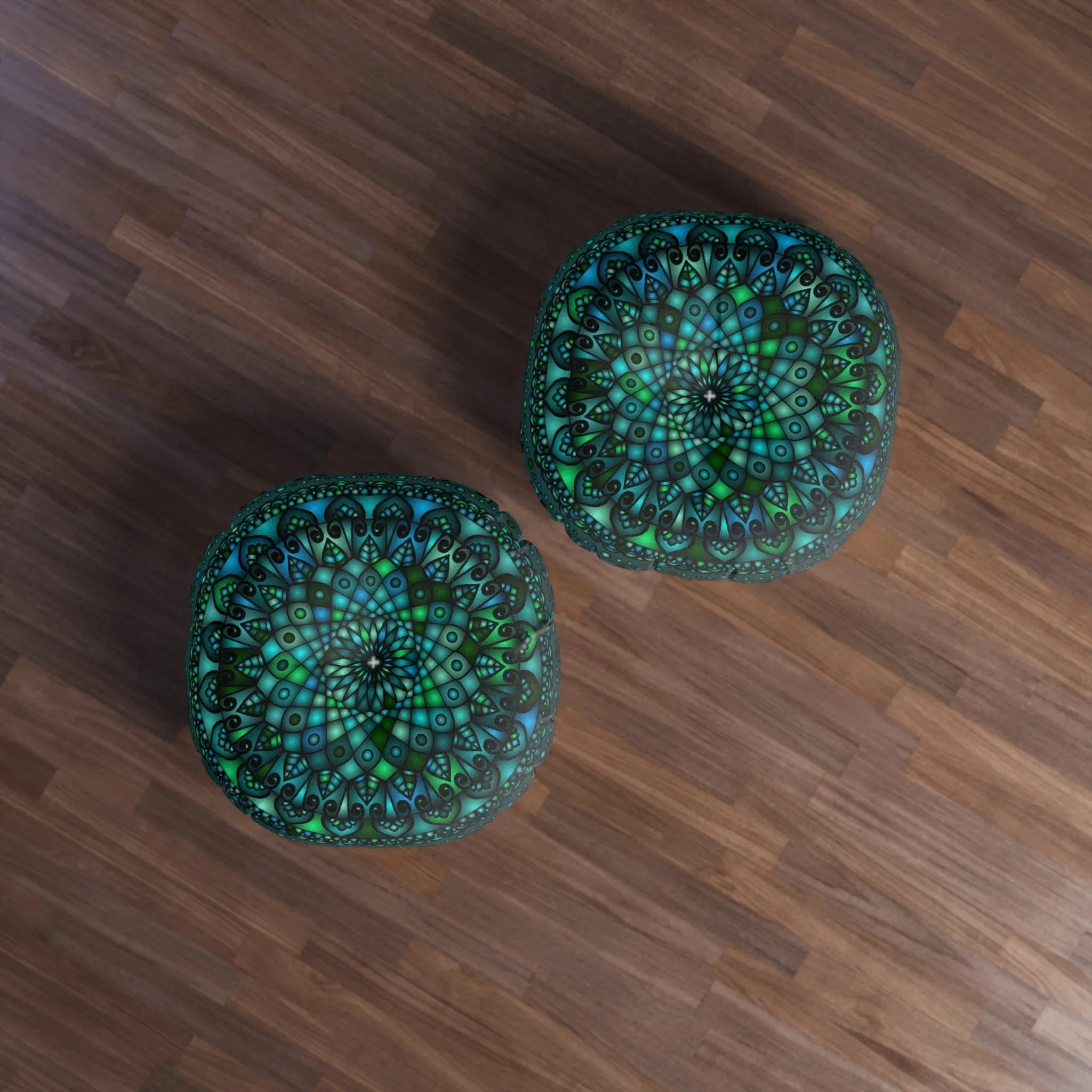 Handmade Mandala Art Round Floor Cushion - Petroleum Green