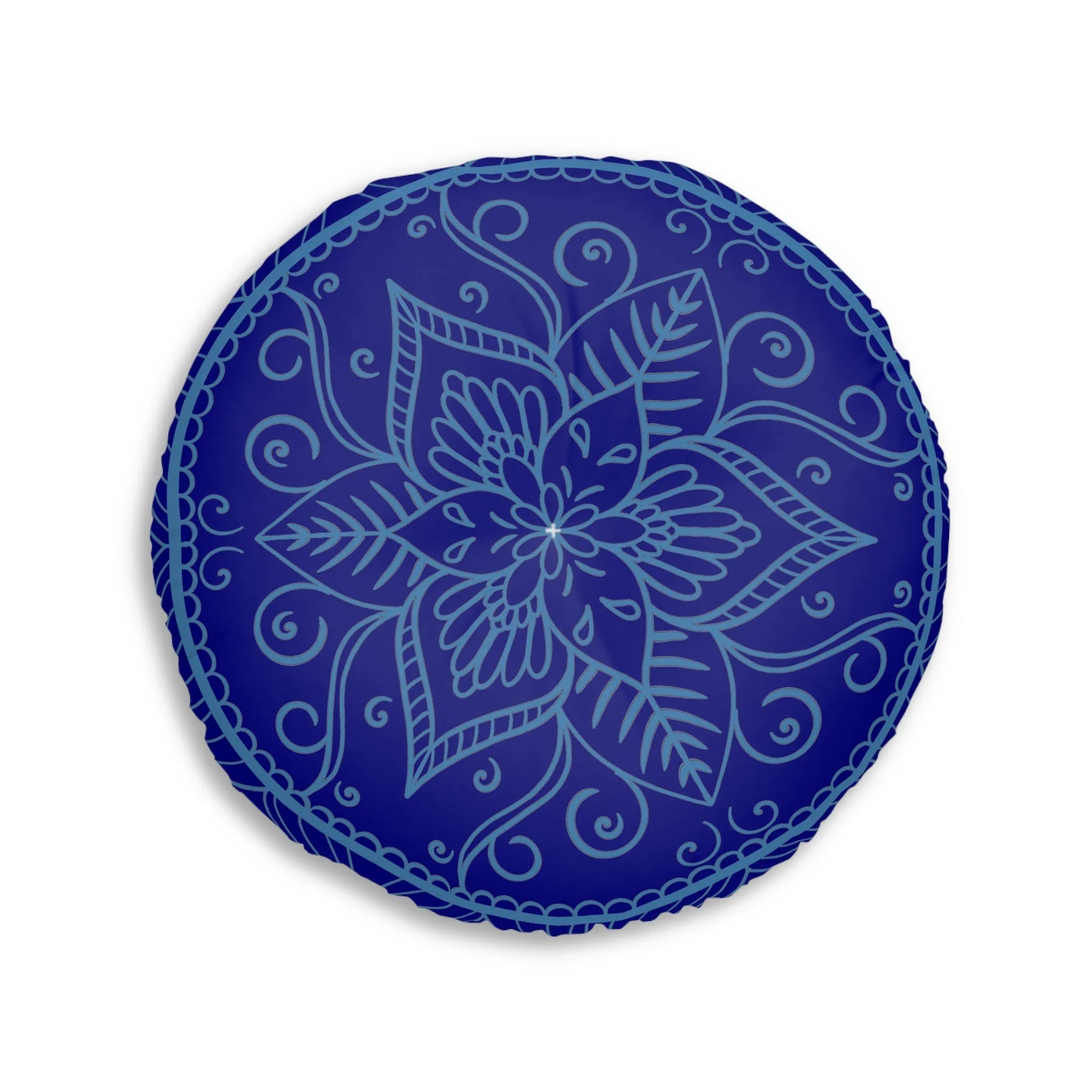 Handmade Mandala Art Steel Blue Floor Cushion - Tufted Round Pillow