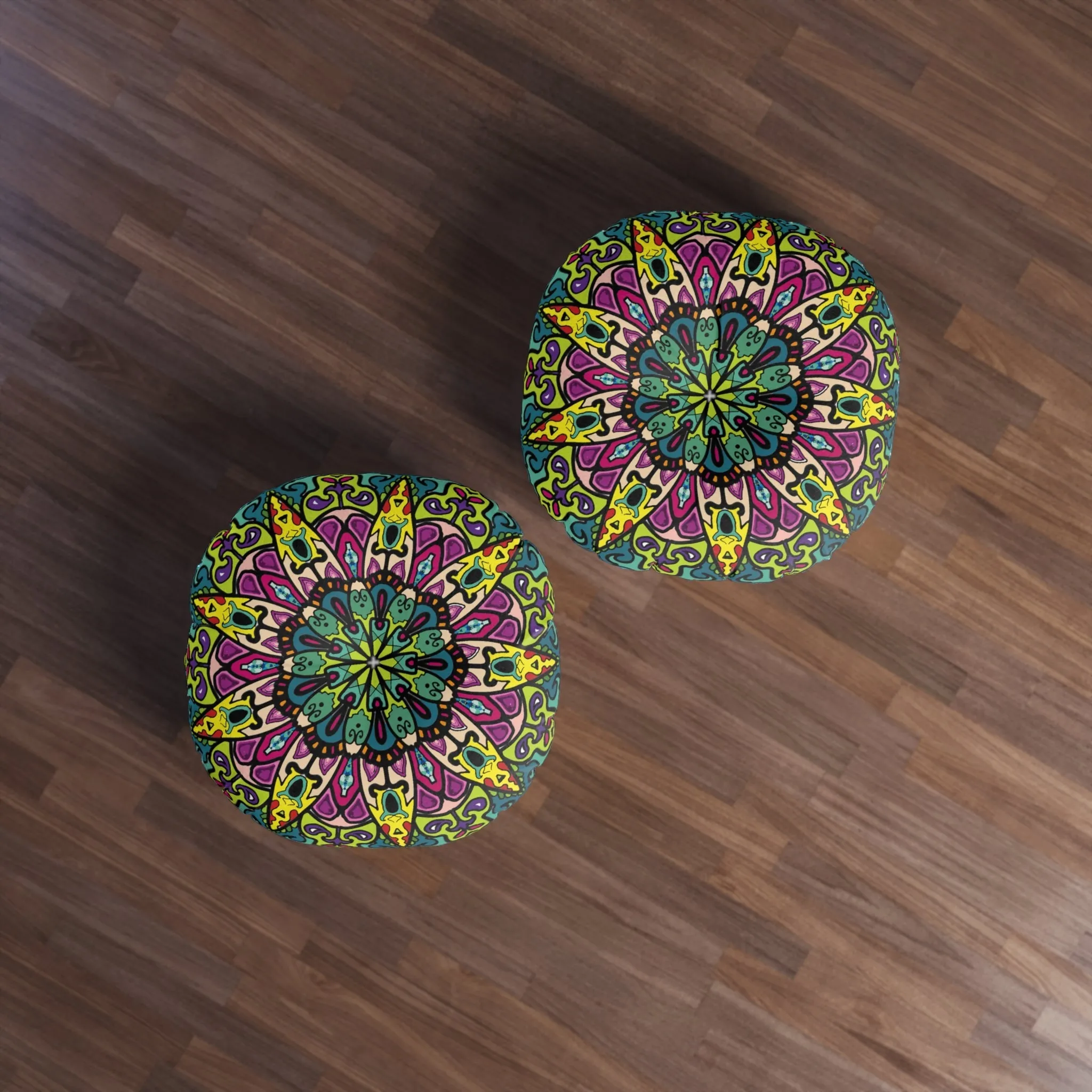 Handmade Mandala Art Tufted Round Floor Cushion