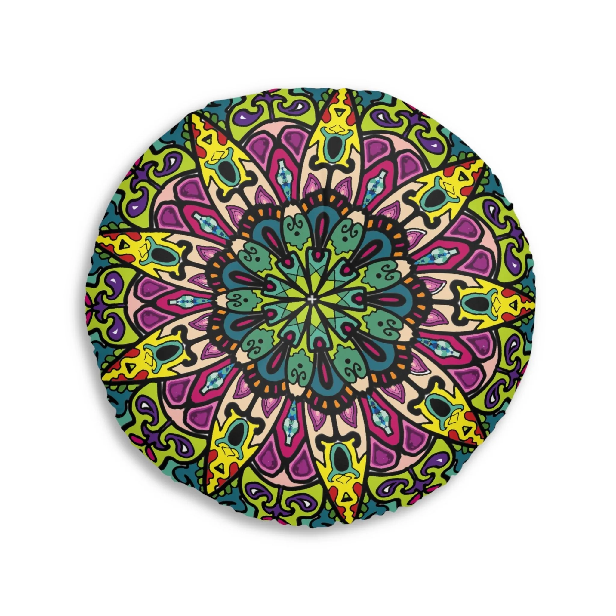 Handmade Mandala Art Tufted Round Floor Cushion