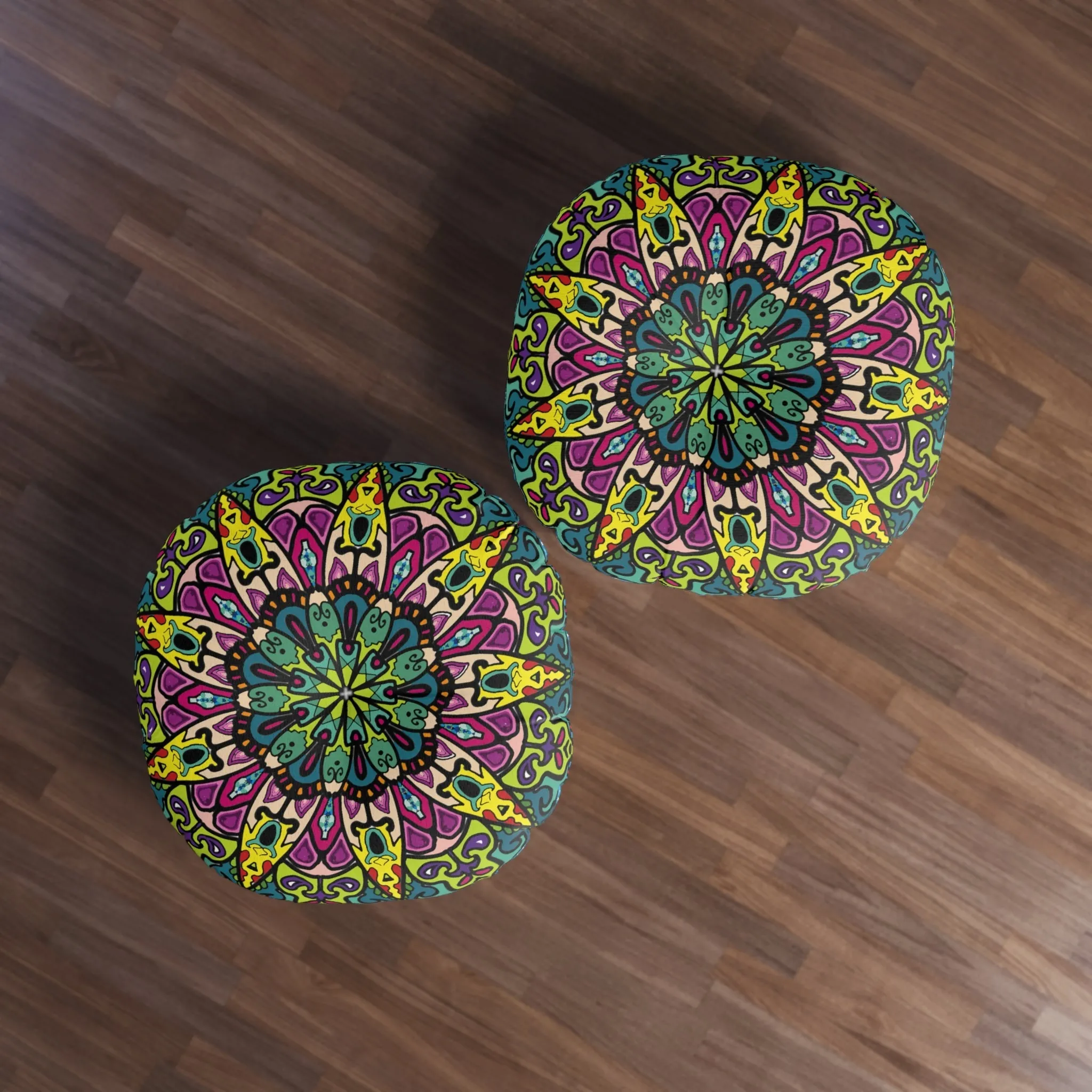 Handmade Mandala Art Tufted Round Floor Cushion