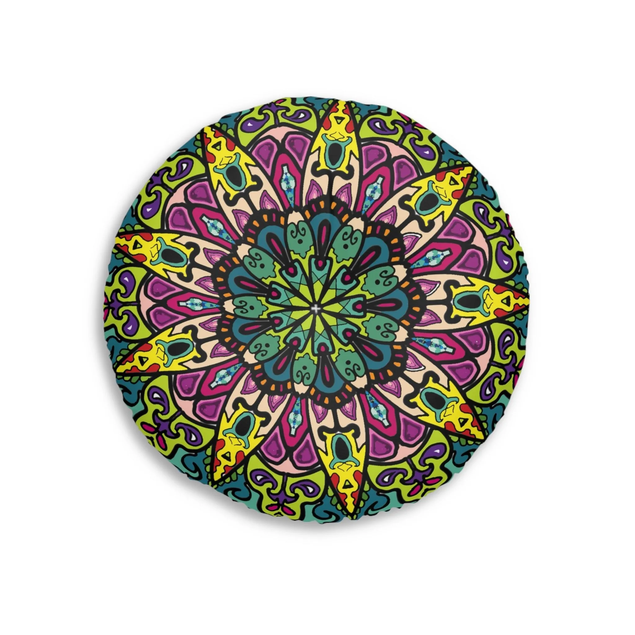 Handmade Mandala Art Tufted Round Floor Cushion