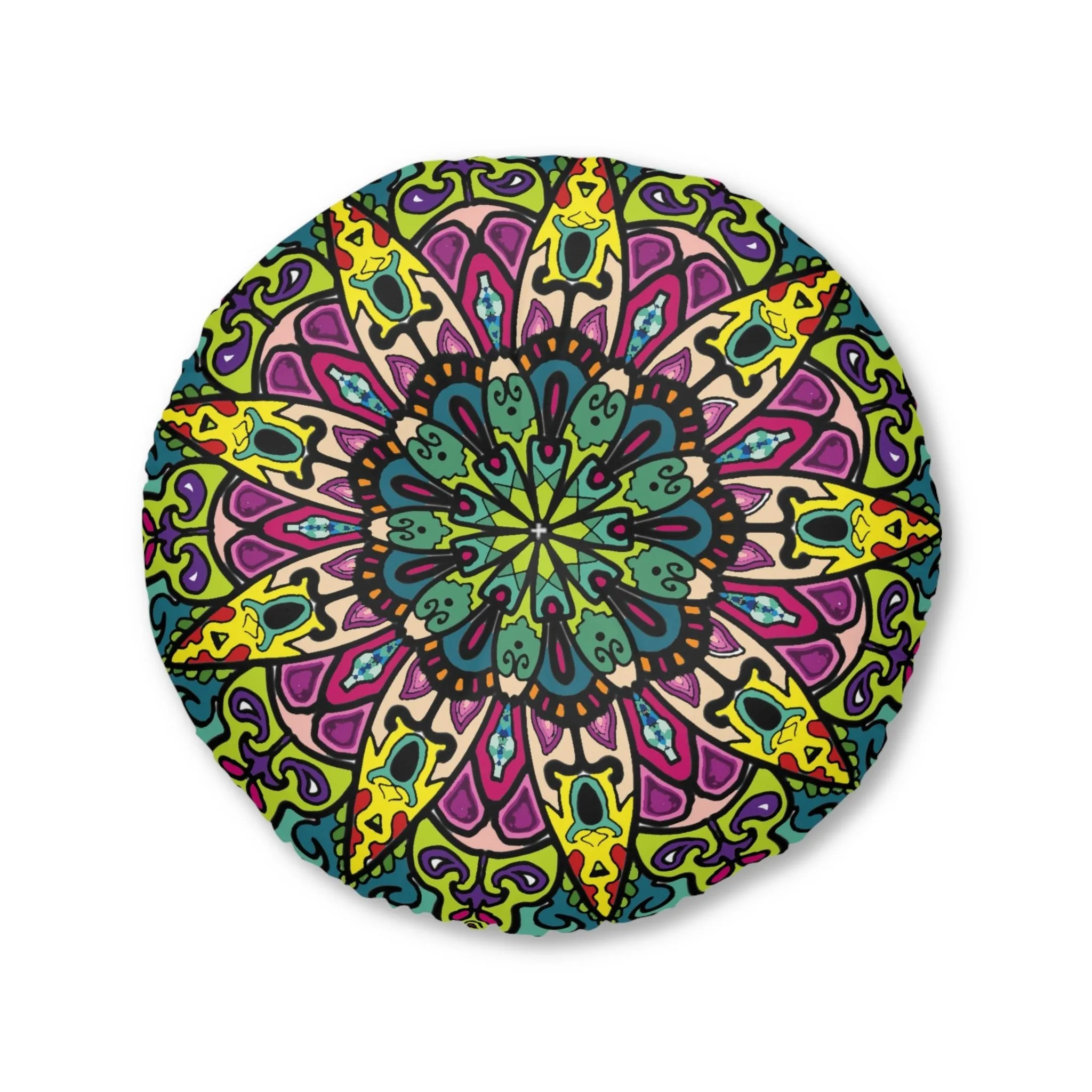 Handmade Mandala Art Tufted Round Floor Cushion