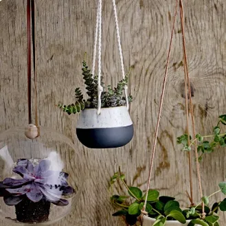 Hanging Small Ceramic Pot White Grey