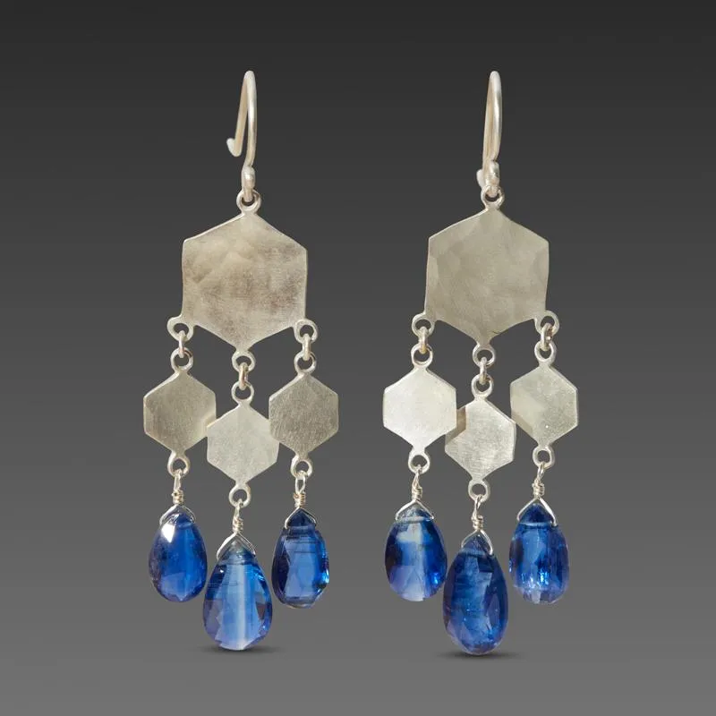 Hexagon Chandelier Earrings with Gem Drops