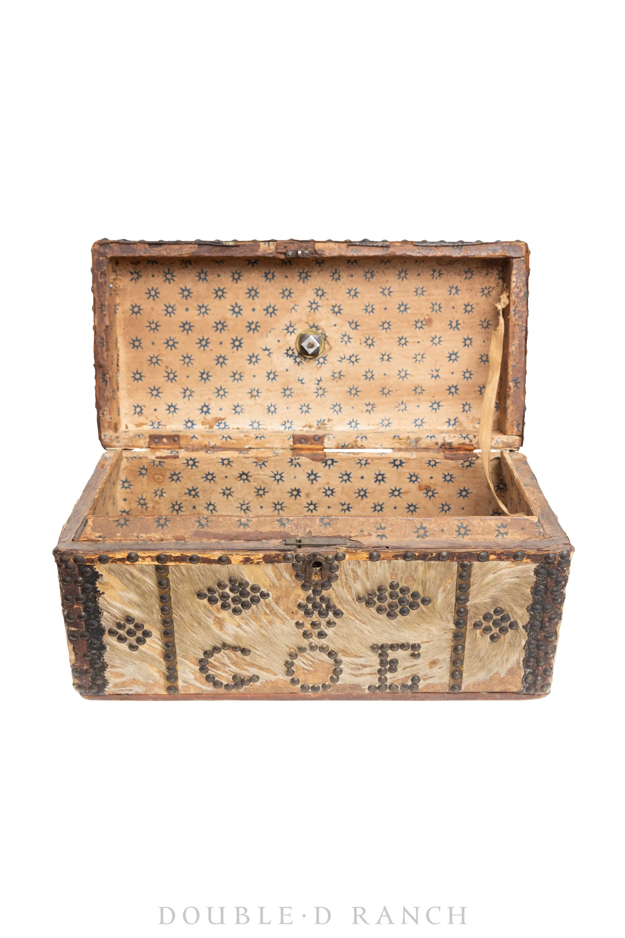 Home, Furniture, Trunk, Document, Hide Covered, Studded, Vintage, 260