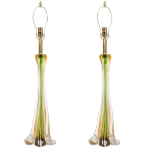 Italian Hollywood Regency Pair of Cenedese Murano Glass Table Lamps