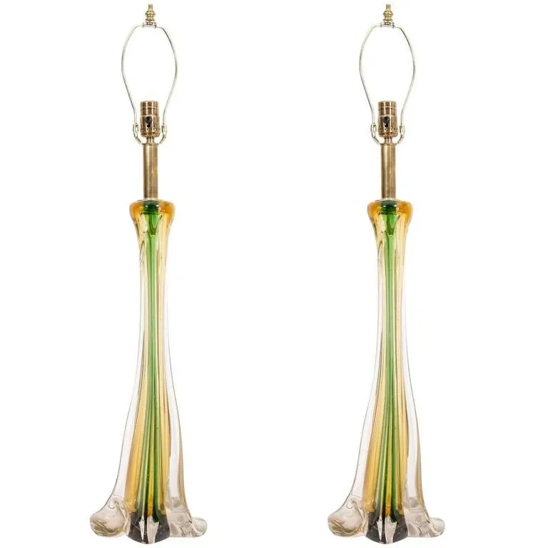 Italian Hollywood Regency Pair of Cenedese Murano Glass Table Lamps