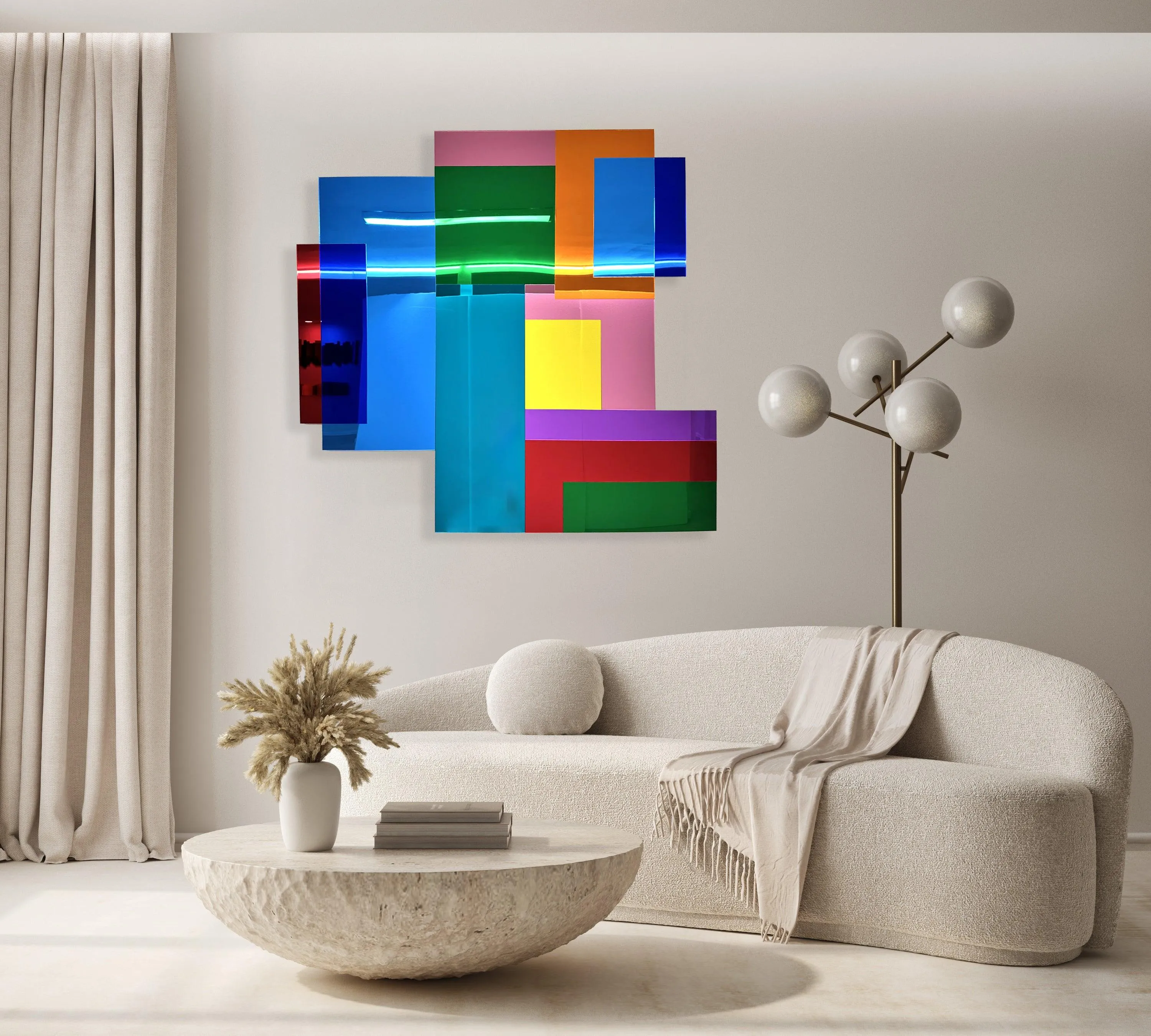 Large Mirrored Acrylic Spectrum Geometry Wall Art