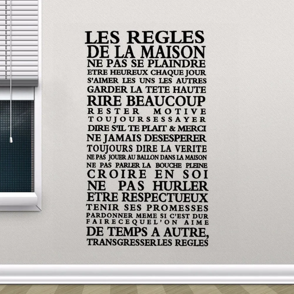 Les Regles House Rules In French Wall Sticker Removable Peel and Stick Vinyl Wall Decal Typographic Mural For Kitchen Living Room Dining Room Creative DIY Wall Decor