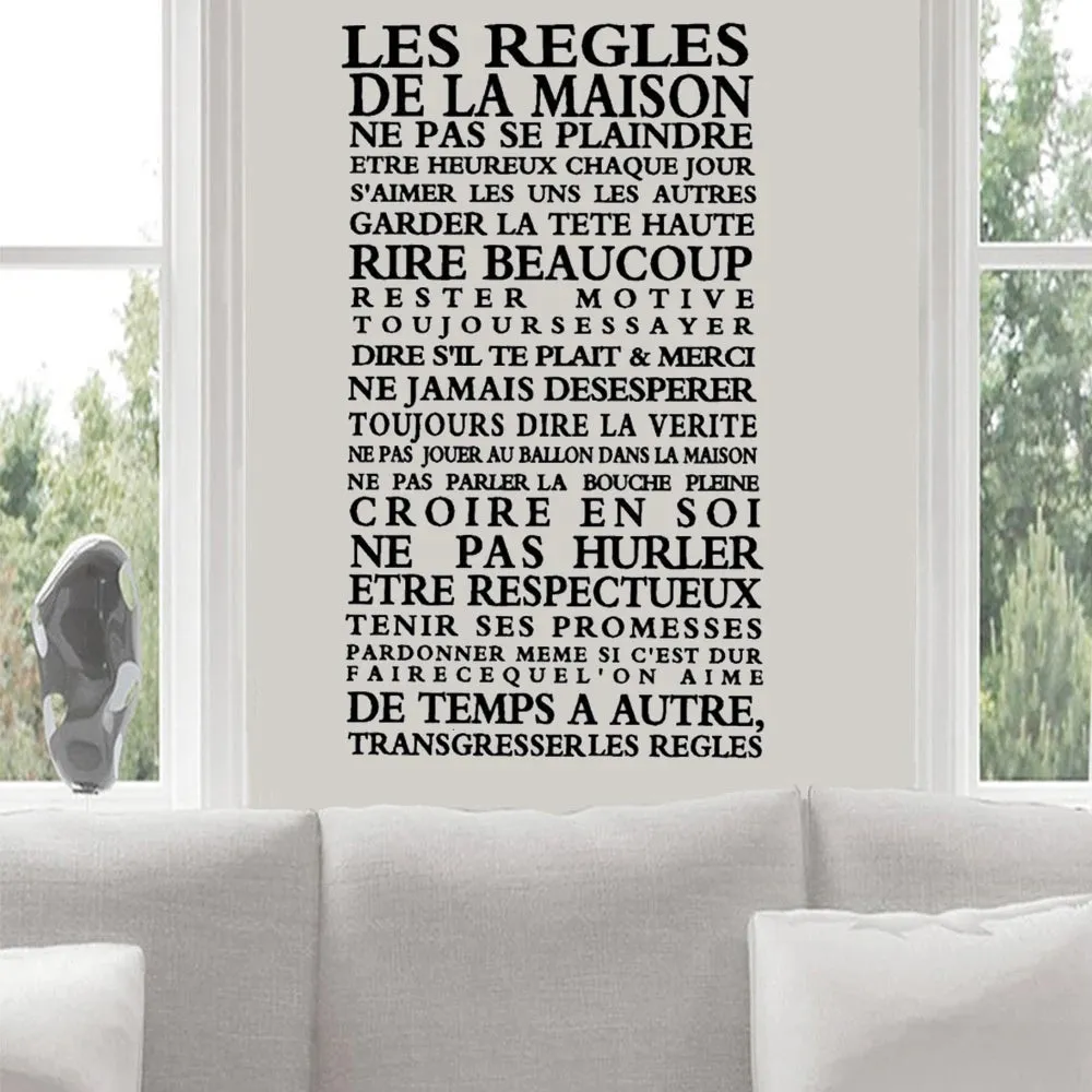 Les Regles House Rules In French Wall Sticker Removable Peel and Stick Vinyl Wall Decal Typographic Mural For Kitchen Living Room Dining Room Creative DIY Wall Decor