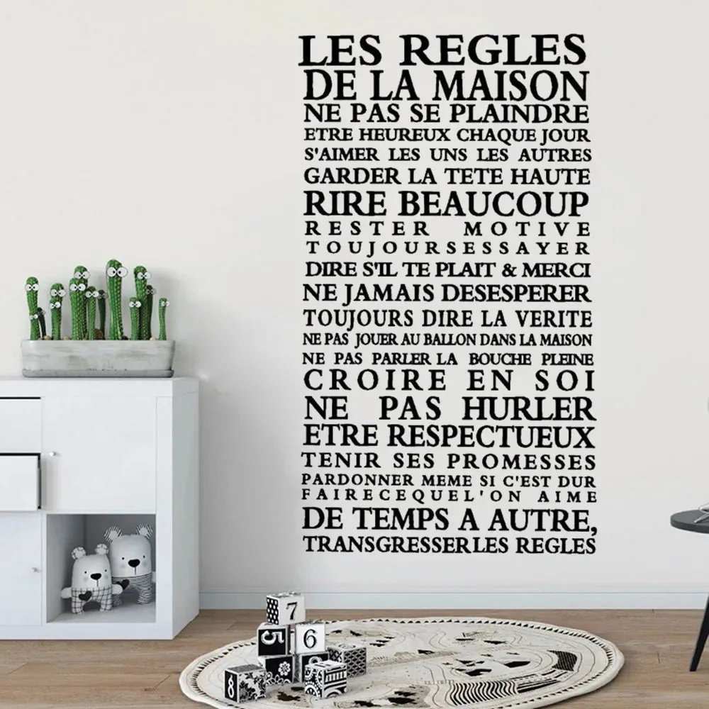 Les Regles House Rules In French Wall Sticker Removable Peel and Stick Vinyl Wall Decal Typographic Mural For Kitchen Living Room Dining Room Creative DIY Wall Decor