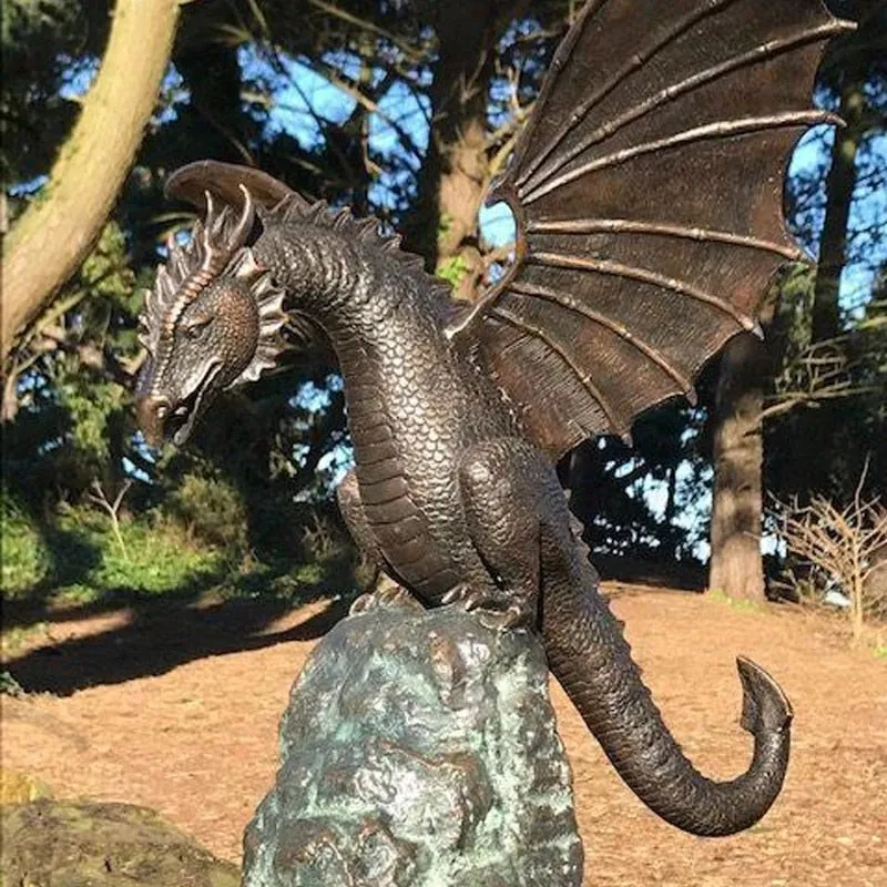 Majestic Fire-Breathing Dragon Fountain Sculpture