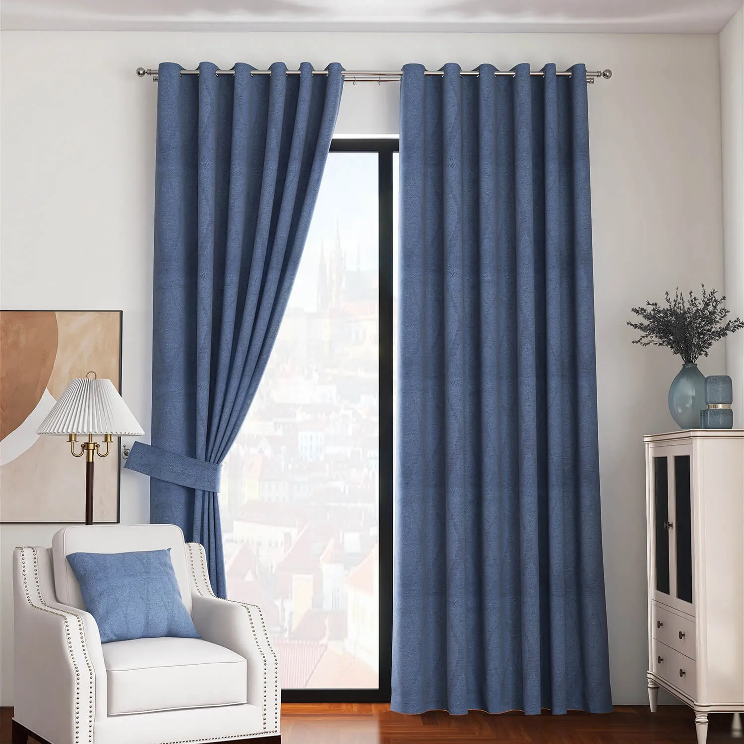 Marseille Eyelet Readymade Curtains - Navy