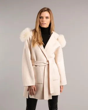 Megan Short Wrap Belt Coat Ivory