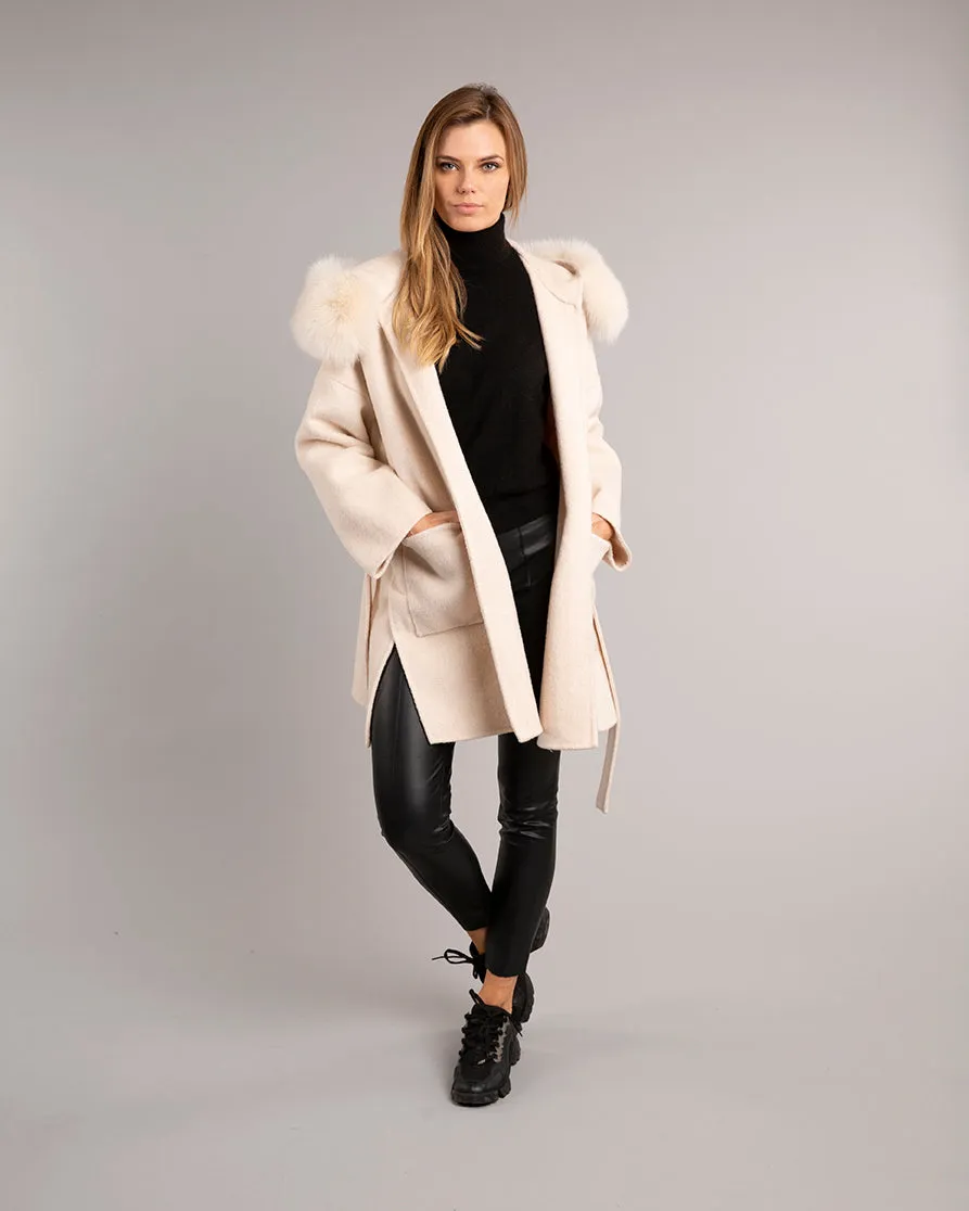 Megan Short Wrap Belt Coat Ivory