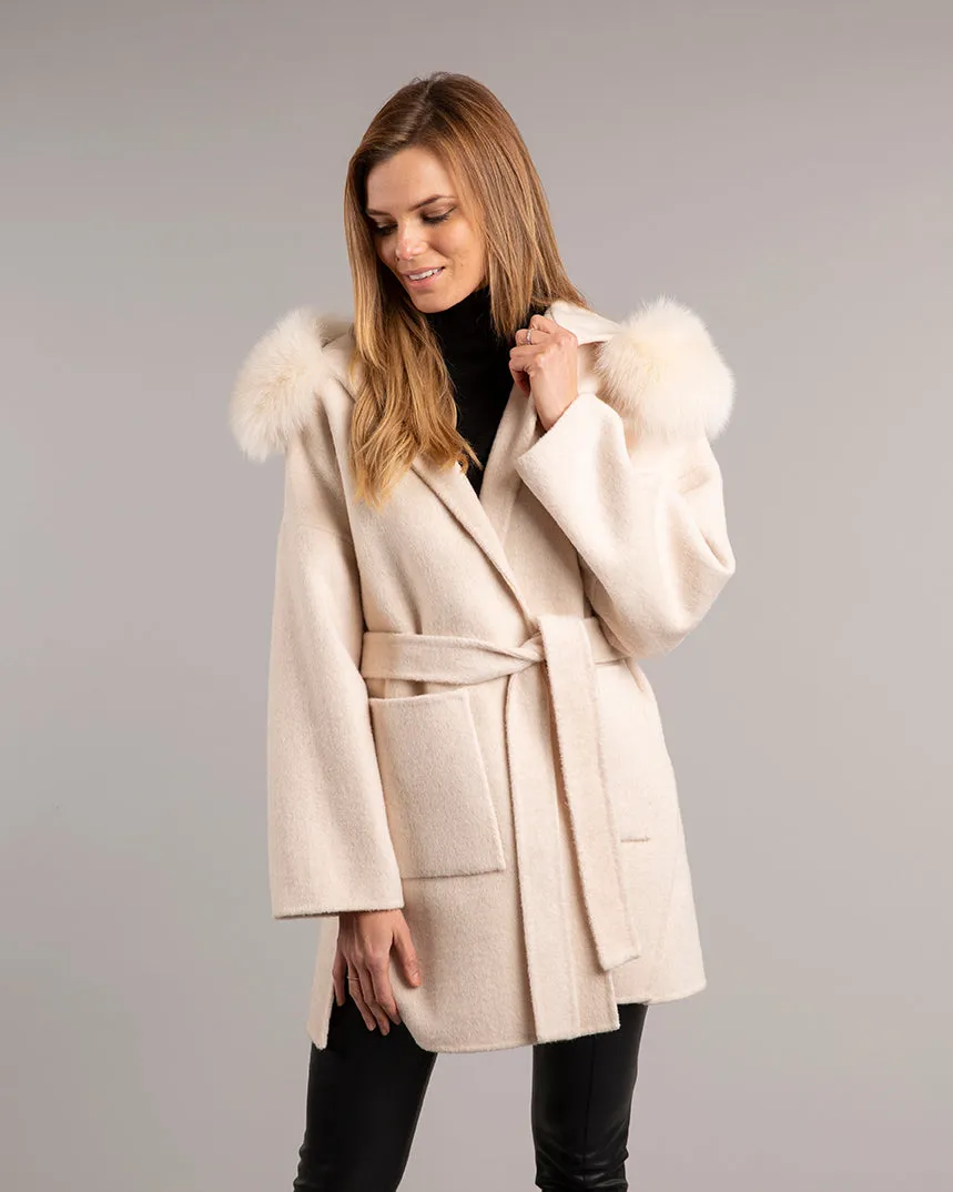 Megan Short Wrap Belt Coat Ivory