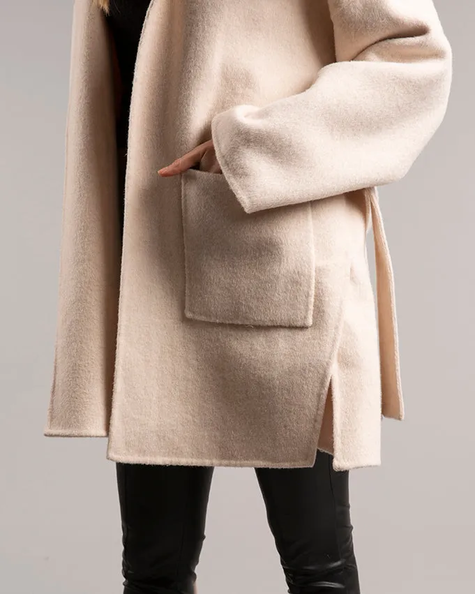 Megan Short Wrap Belt Coat Ivory