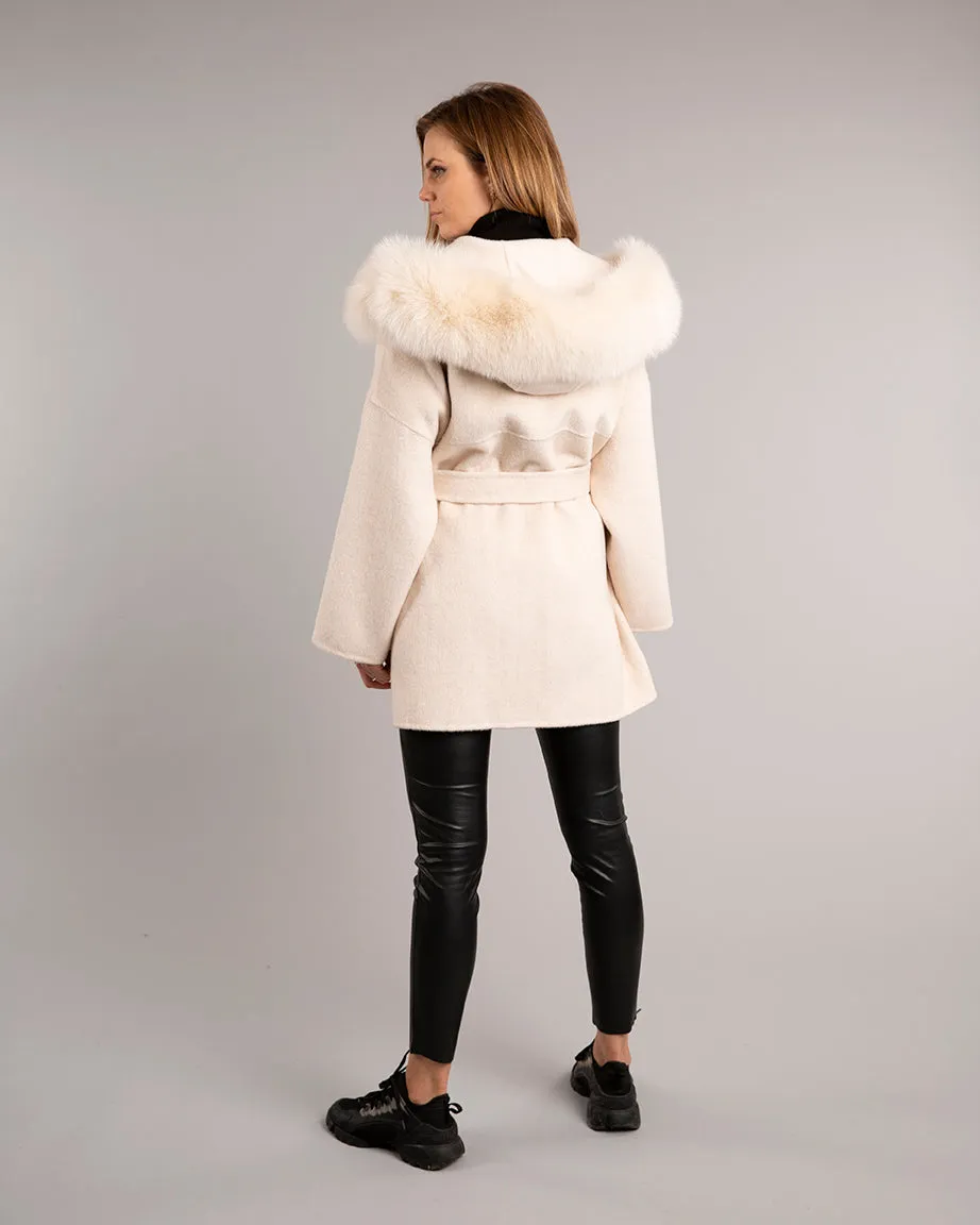 Megan Short Wrap Belt Coat Ivory