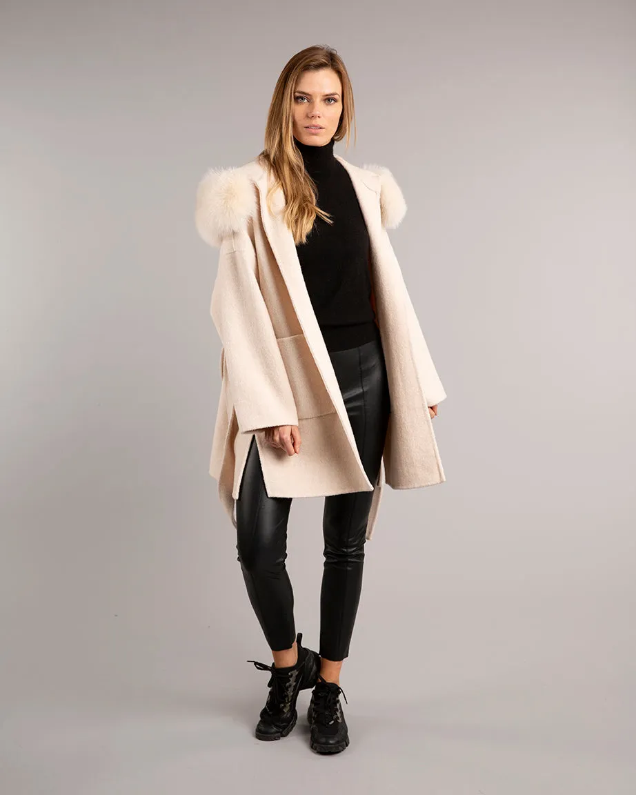 Megan Short Wrap Belt Coat Ivory