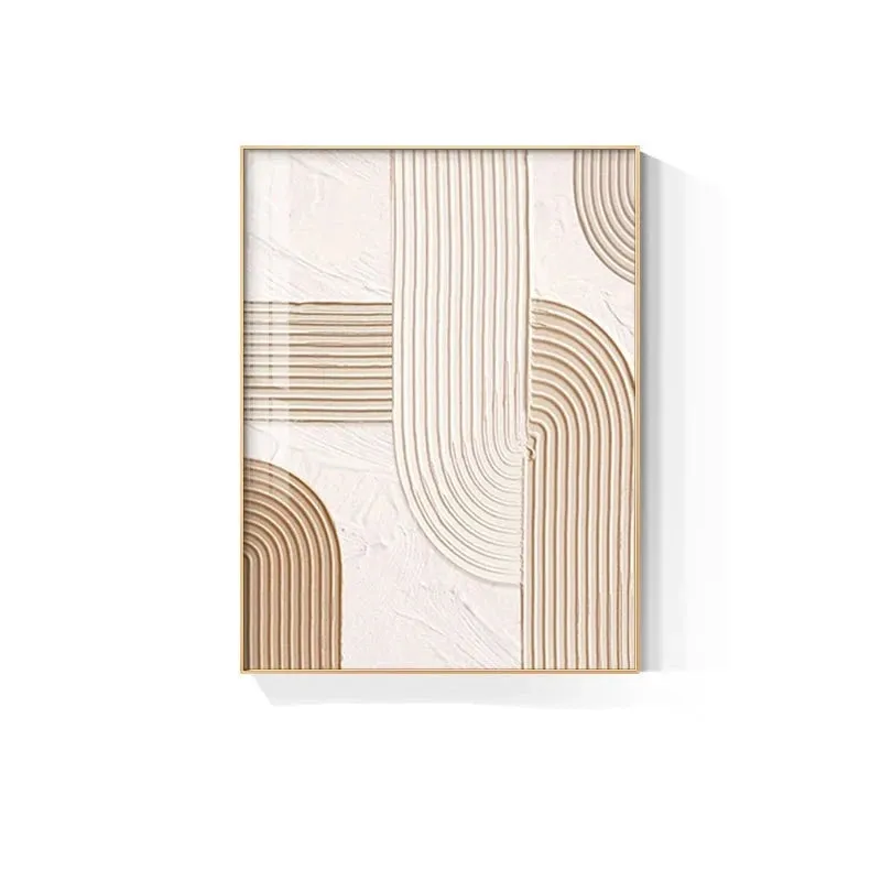 Modern Abstract Beige Geometric Lines Wall Art Fine Art Canvas Prints Pictures For Living Room Dining Room Home Office Decor