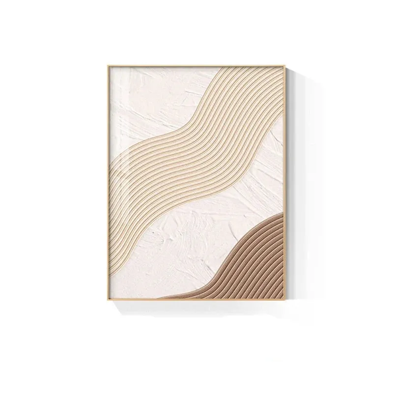 Modern Abstract Beige Geometric Lines Wall Art Fine Art Canvas Prints Pictures For Living Room Dining Room Home Office Decor